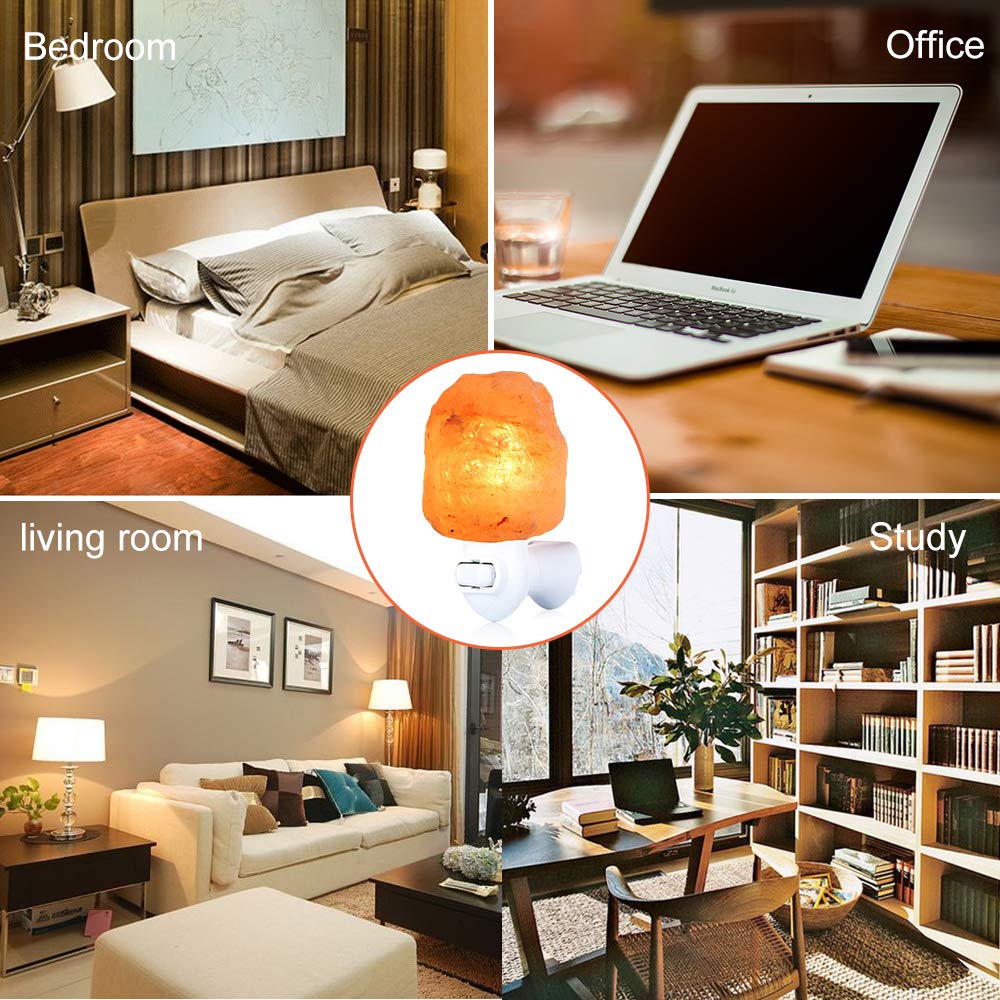 pursalt 2 Pack Himalayan Natural Salt Lamp Night Light Plug in, Certificated 360 Degree Rotatable Wall Plug with Extra 4 Replacement Bulbs for Bathroom Bedroom, Pink Crystal Rock Salt Hand Crafted
