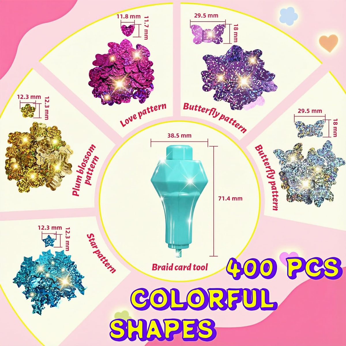 AOSITE Hair Gem Stamper, Girls Hair Bedazzler Kit with Hair Glitter Patch, 10 Pack Hair Jewel Stamper for Girls Toy, Hair Design Art Crafts Gift Ages 6-12, Reusable Hair Styling Tool
