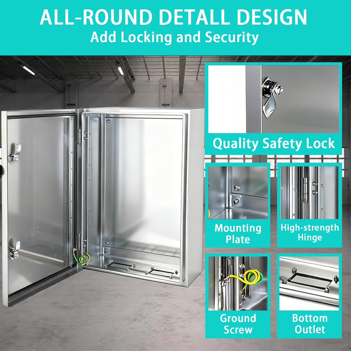 Yongchen Electrical Enclosure 24x16x12 Inch 304 Stainless Steel Enclosure IP66 Waterproof and Dustproof Metal Box Indoor and External Wall Hanging Electrical Enclosure Box