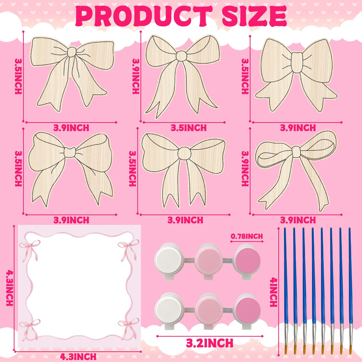 HABDJILTY 12 Pcs Pink Bow Party Favors Bow Wooden Crafts for Kids Coloring Wood Pink Bow Crafts, Bows DIY Painting Craft Kits for Student School Art Activity Gifts Games Party Supplies