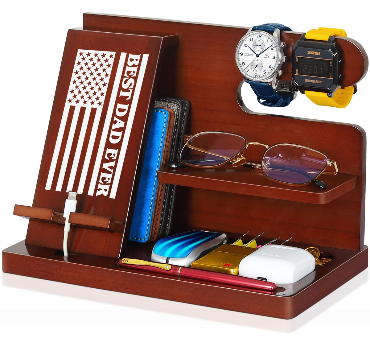 Dad Gifts for Fathers Day, Fathers Day Dad Gifts from Daughter Son, Fathers Day Husband Gifts from Wife, Christmas Birthday Gifts for Dad, Stocking Stuffers for Men Him Dad, Wood Phone Docking Station
