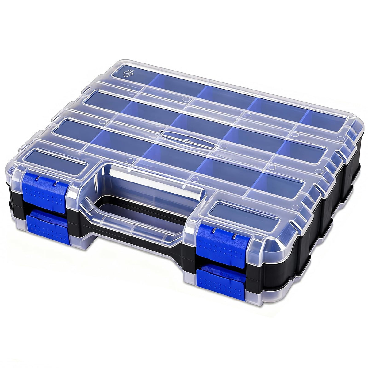 Small Parts Storage Case Tools Box Organizer Double Side 34 Compartments Hardware Organizers with Removable Plastic Dividers for Screws Nuts Nails Bolts