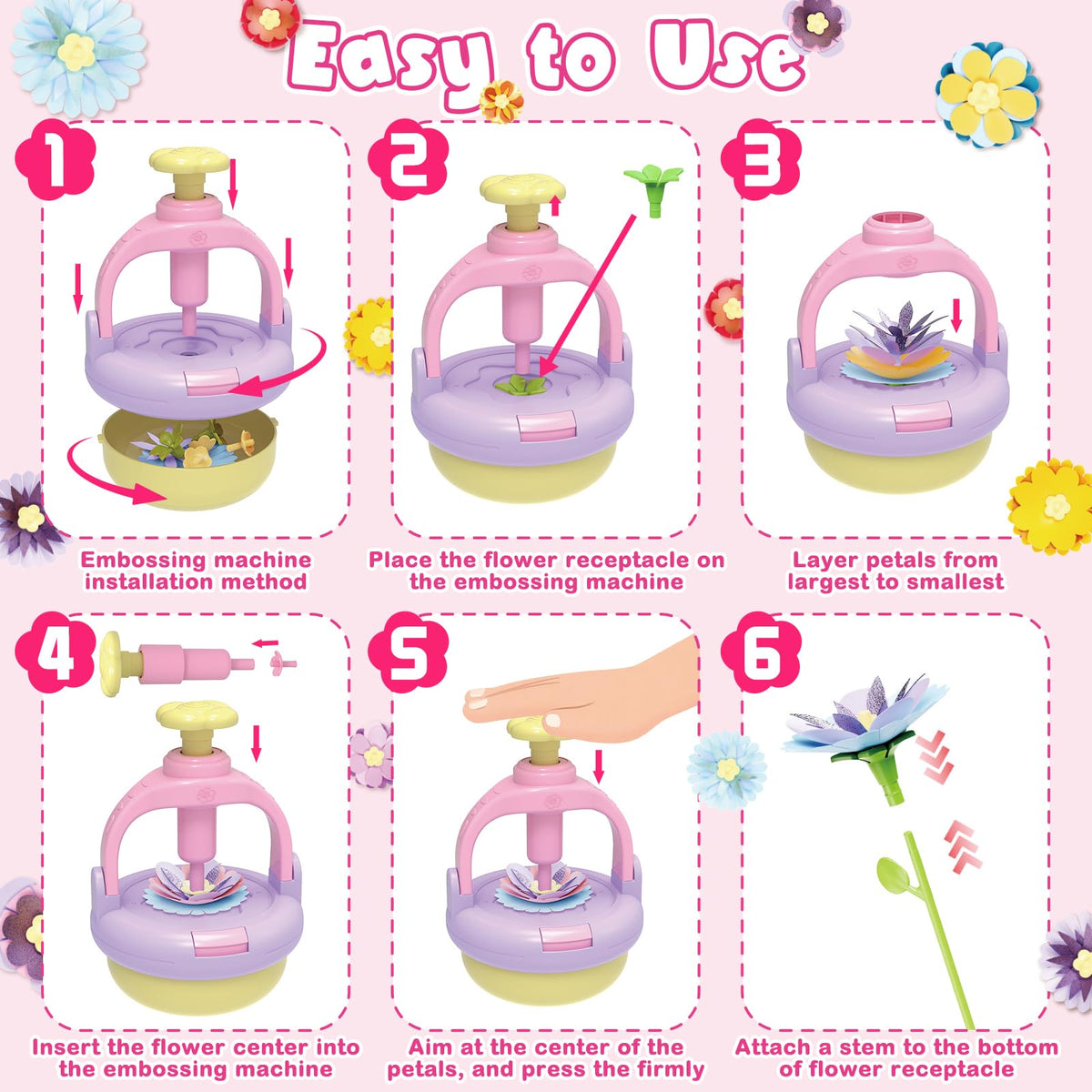 DIY Flowers Craft Kit for Girls, Flower Bouquet Maker Machine with 120 Fabric Petals, 14 Greeting Cards, Gift Wrap, Vase & Storage Bag, Creative Floral Arts and Crafts Toy for Kids Ages 3-12