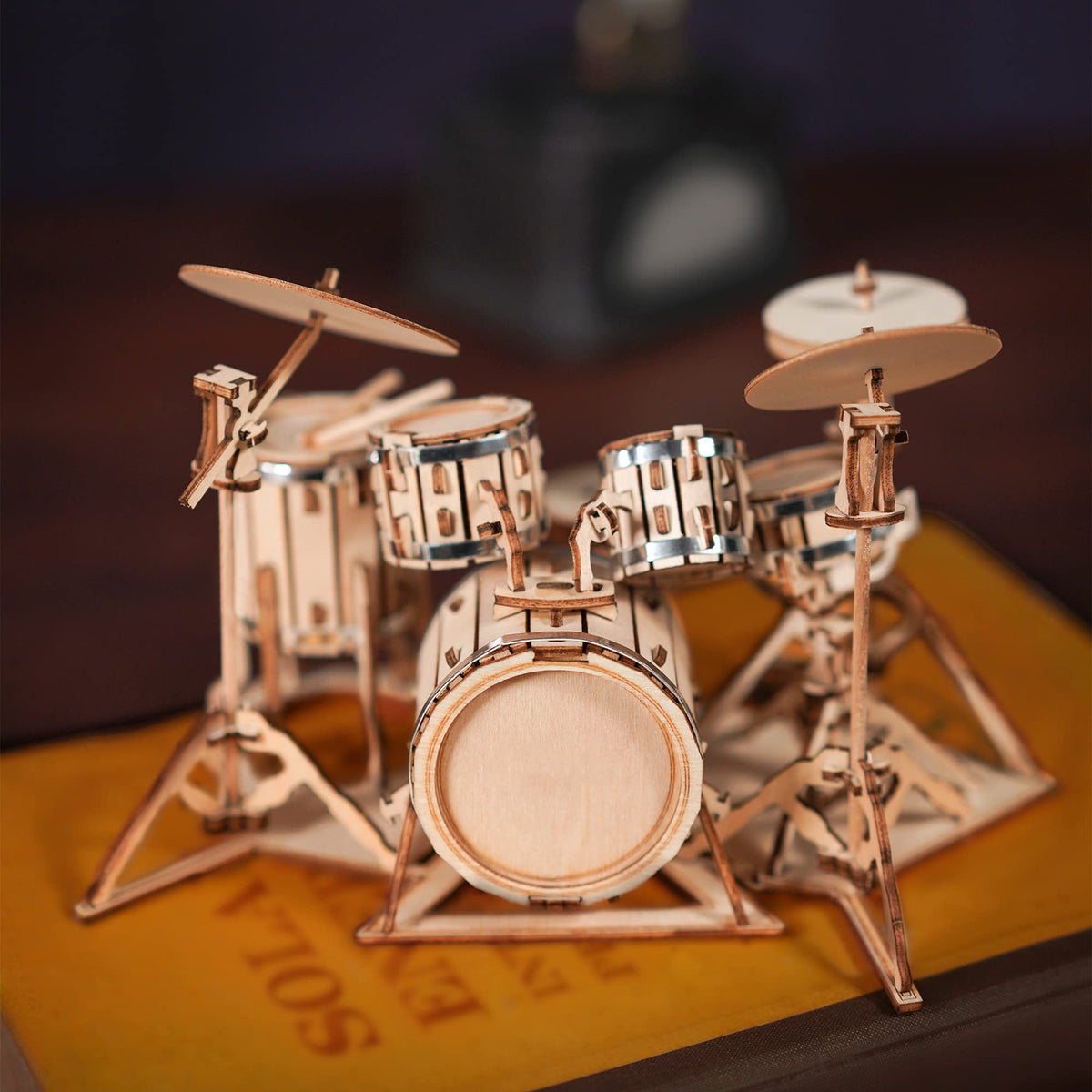 ROBOTIME Wooden Craft Kits for Kids 3D Wooden Puzzle DIY Model Drum Kit to Build for Boys Adorable Home Decoration for Teens