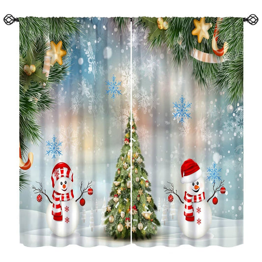FengMingRui Christmas Curtain Christmas Happy Holidays Winter Snowflake Holiday Christmas Snowman Decor Window Treatment Bedroom Living Room Decor Window Drapes 52" W X 84" L