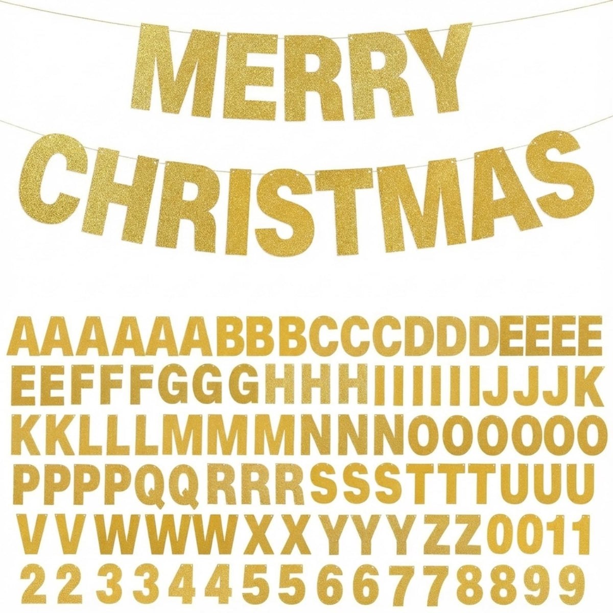 TaoBary 112 Pcs DIY Letter Kit Glitter Customizable Banner Letters Include 107 Letters and Numbers 3 Rope and 2 Needles for Birthday Halloween Christmas Wedding Valentine Party Decor(Gold)