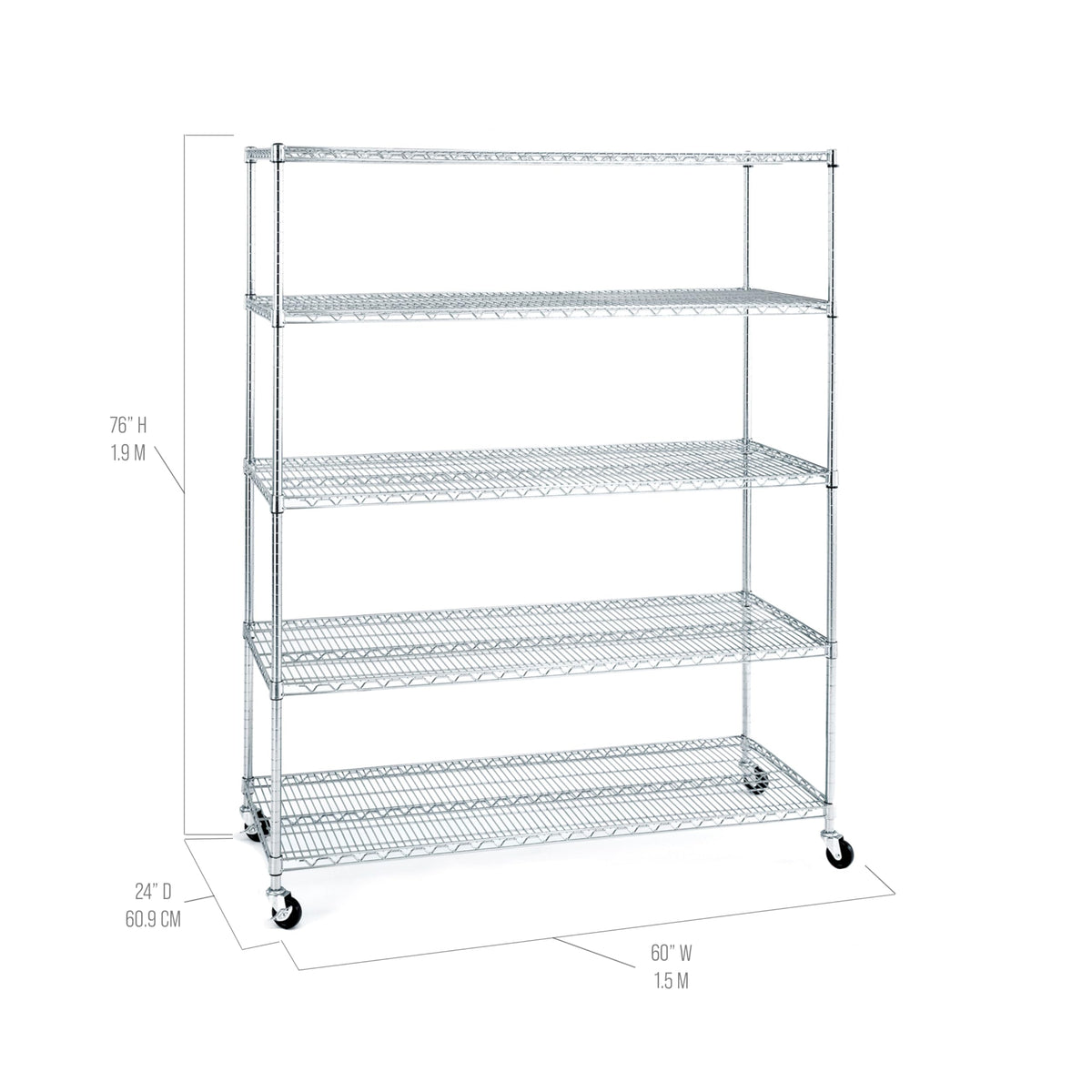 Seville Classics UltraDurable Heavy Duty NSF Solid Steel Wire Rack Storage Unit Wheels, 5-Tier Shelving, 60" W x 24" D