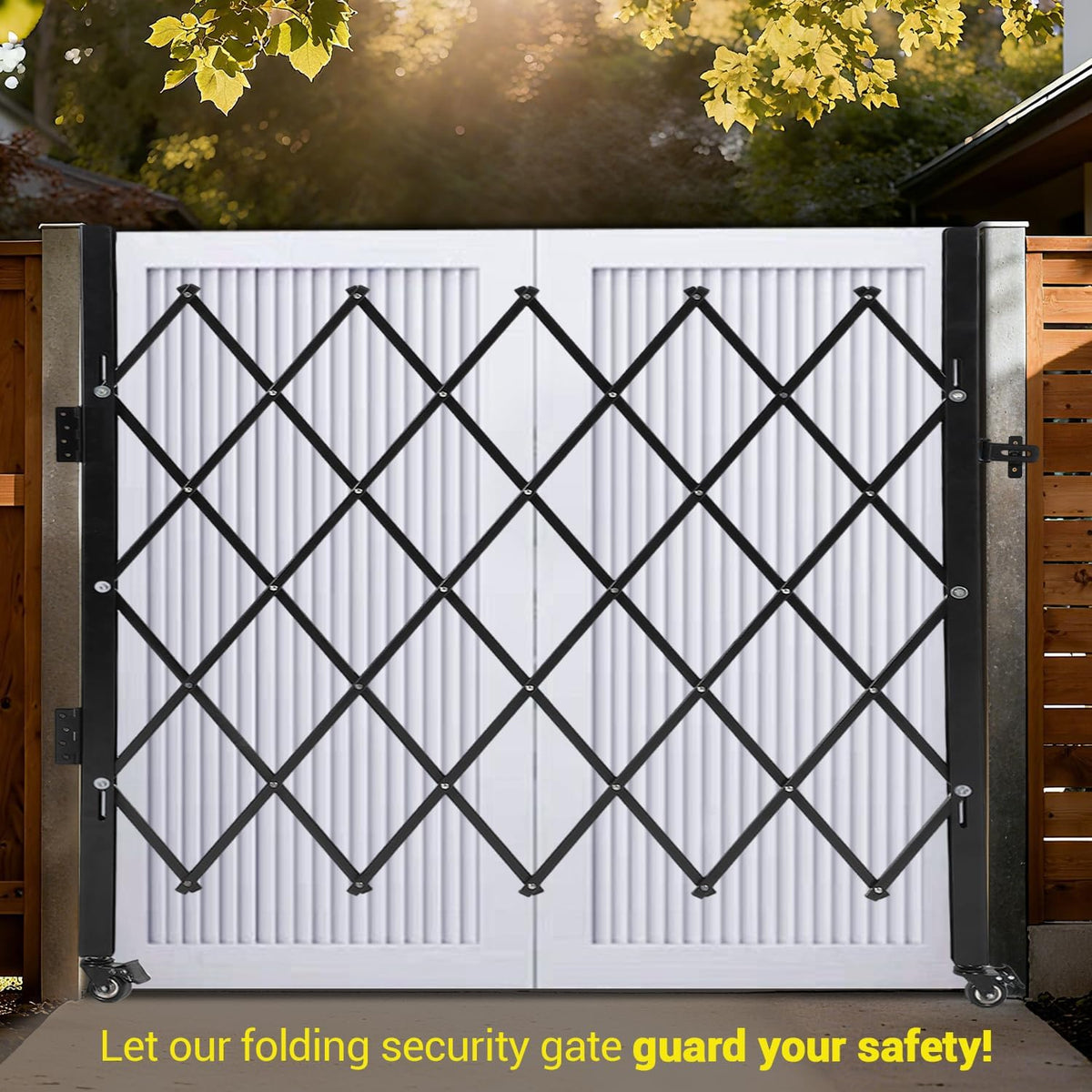 Heavy Duty Expandable Scissor Gate with Easy Lock for Garage & Garden Security