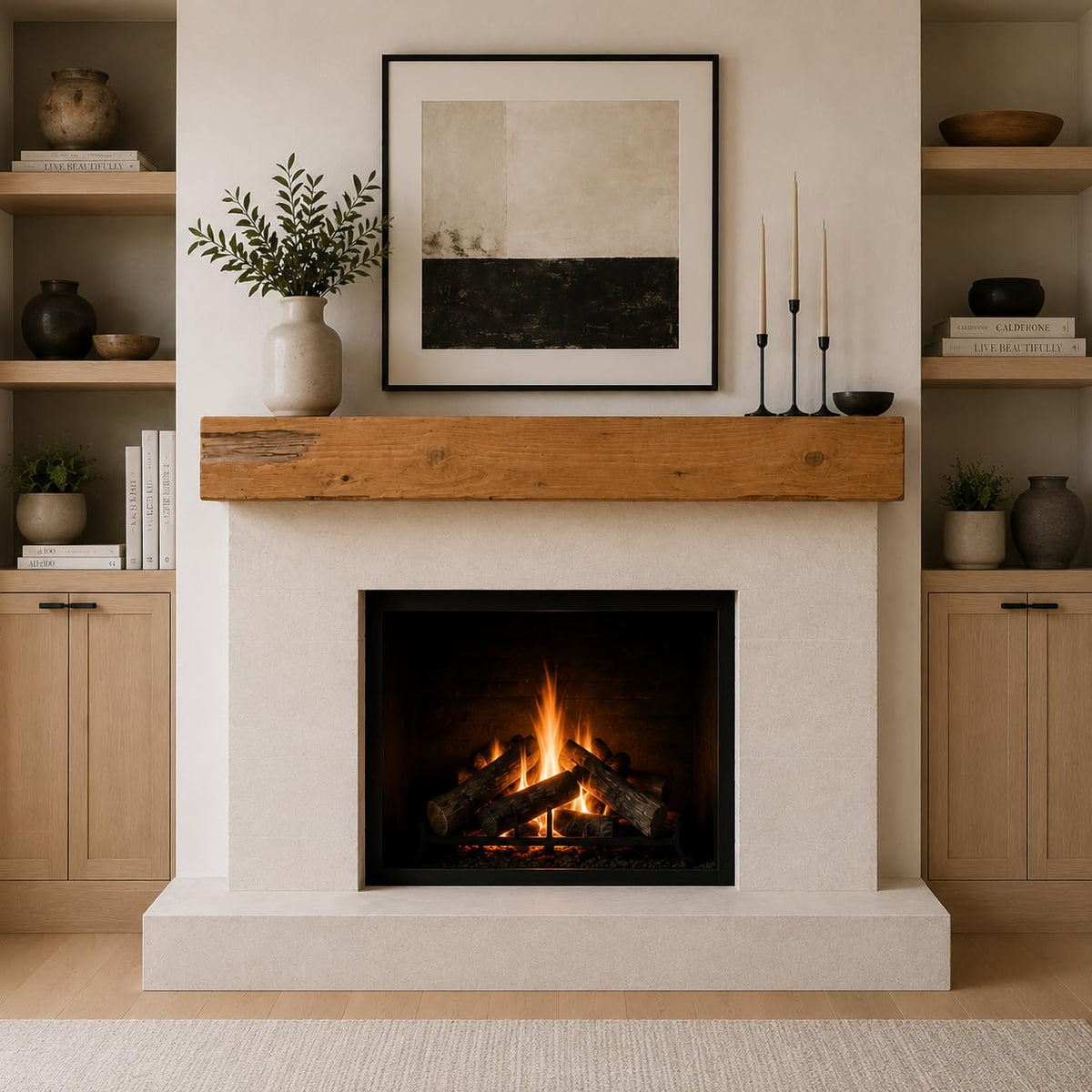 Urbandi Fireplace Mantel, Distressed, Rustic, Floating Shelf, Modern, Real Wood. (48Lx6Hx8D, Brown)