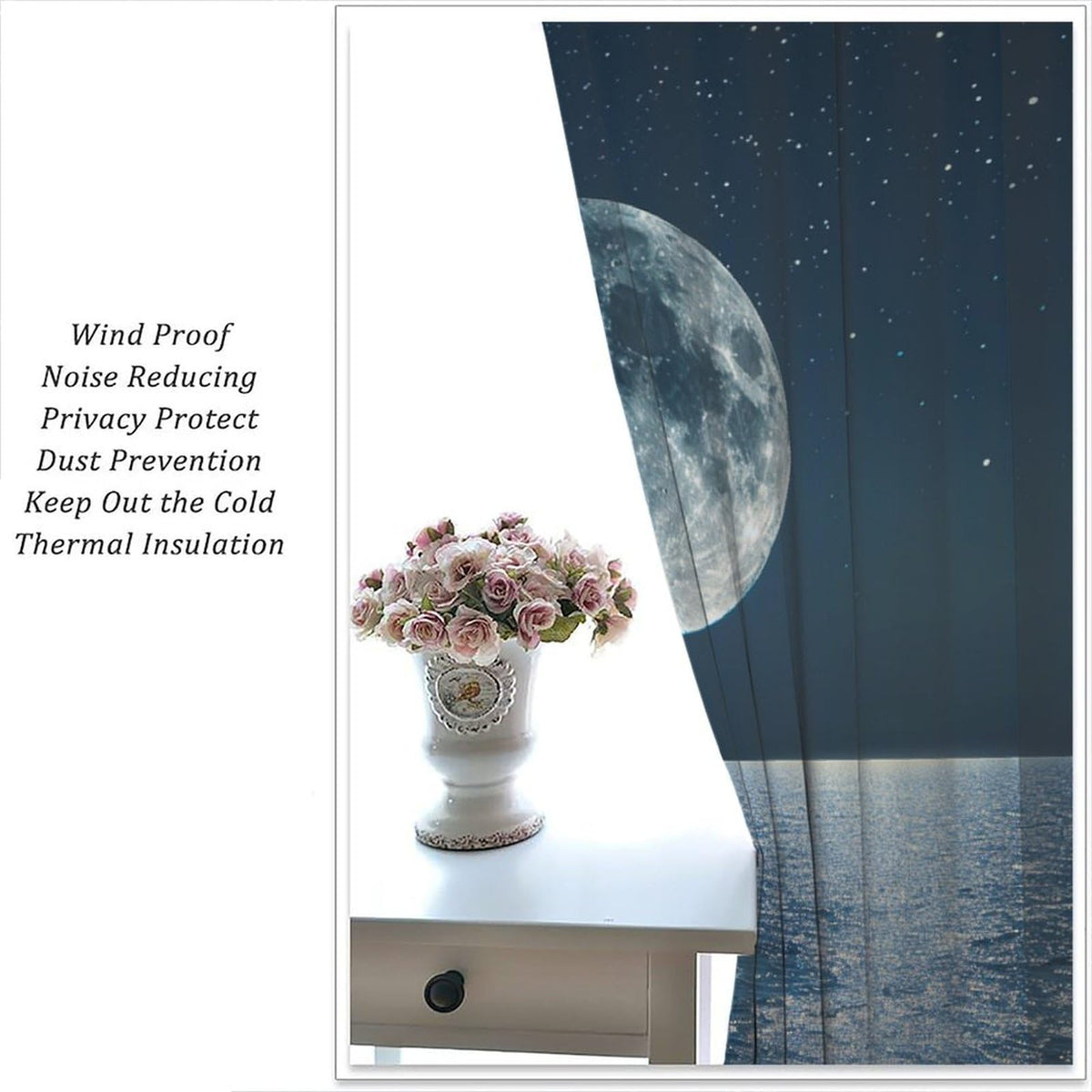 TOWINSFB Modern Sailboat Star Moon Blackout Curtains for Living Room Bedroom, Seaside Nature Ocean Window Curtains Rod Pocket Thermal Insulated Window Drapes, 2 Panels, Each 21" W x 63" L