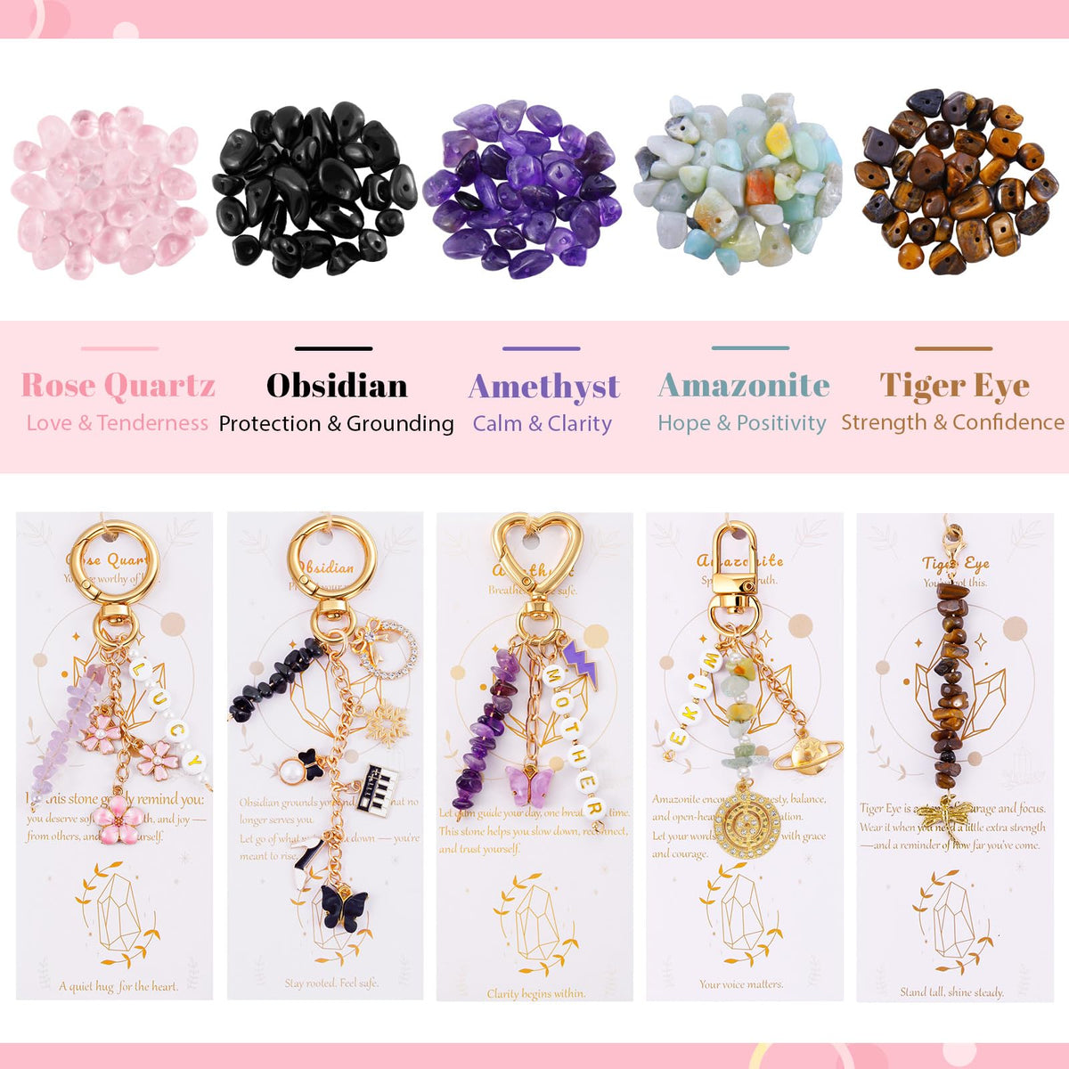TOHONGADON 907 Pcs Lip Gloss Charms, Keychain Making Kit, Bag Charm Kit with 5 Kinds of Crystal Stones, 343 Charms, 24 Keychain Clips, Key Ring Jewelry Plier, Extender Chain for DIY Crafting