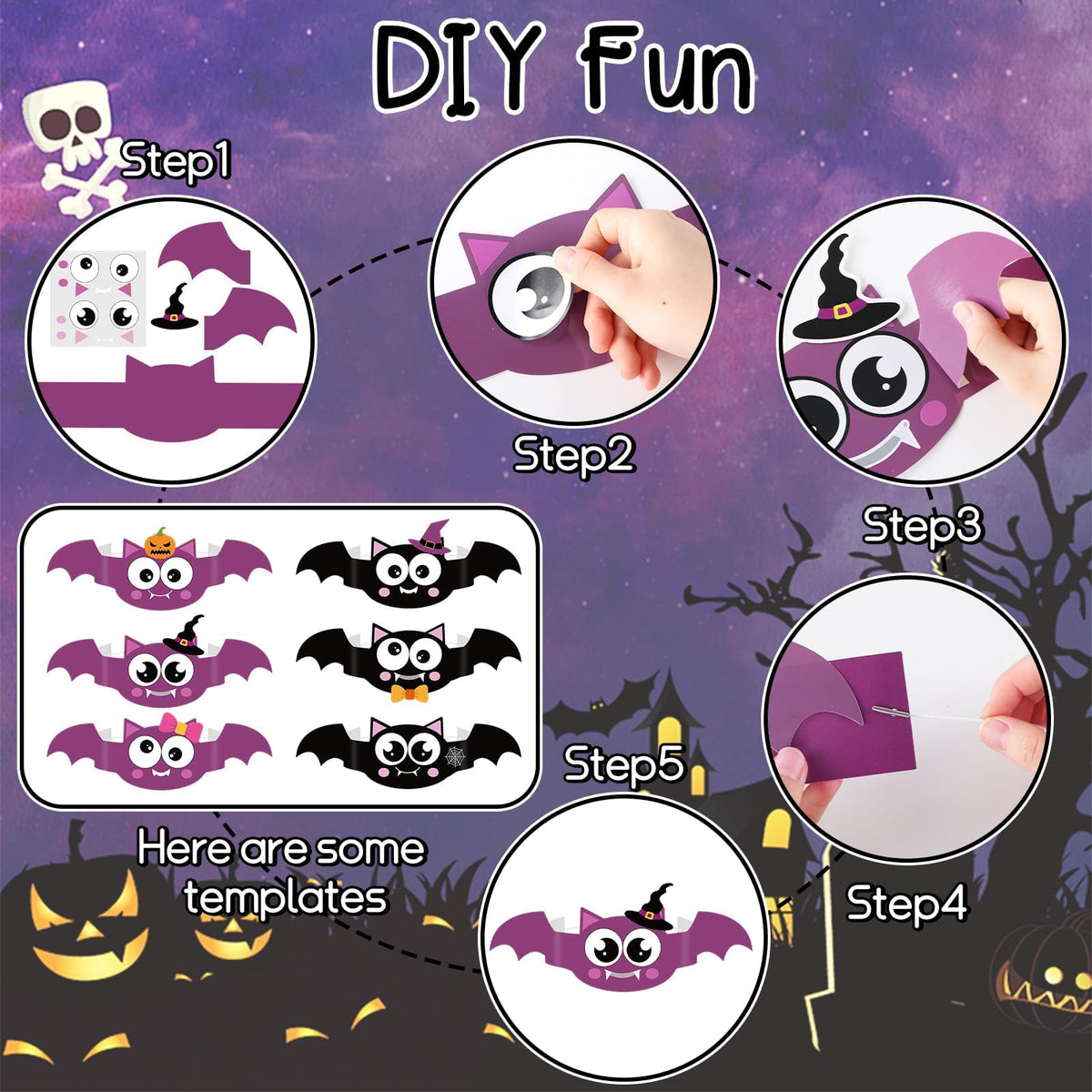 Qyeahkj 24 Sets Halloween Bat Paper Headband Crown Craft Kits Bat Theme Paper Crown Making Kit Easy DIY Art and Craft Crown Hats Halloween Party Supplies for Activities & Parties