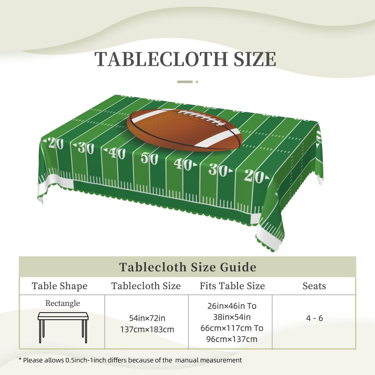 LORCARVIS Football Tablecloth Football Field Polyester Rectangle Table Cloth Washable Seasonal Tabletop for Kitchen Dinning Party Outdoor Picnic 54 x 72 Inch Tablecloths