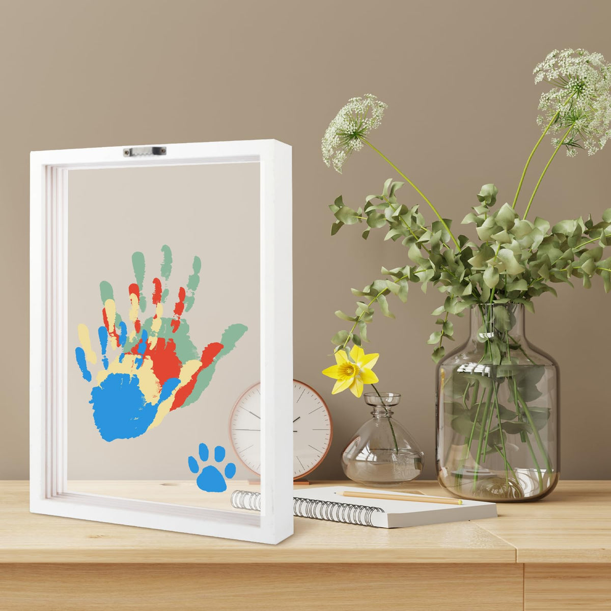 WAYASDCU Family Handprint Kit, Baby Hand and Footprint Kit DIY Handmade Keepsake Wooden Frame Gifts for New Parents for Grandparent Mother's Day Anniversary Day Father's, 6 Non -Toxic Paints