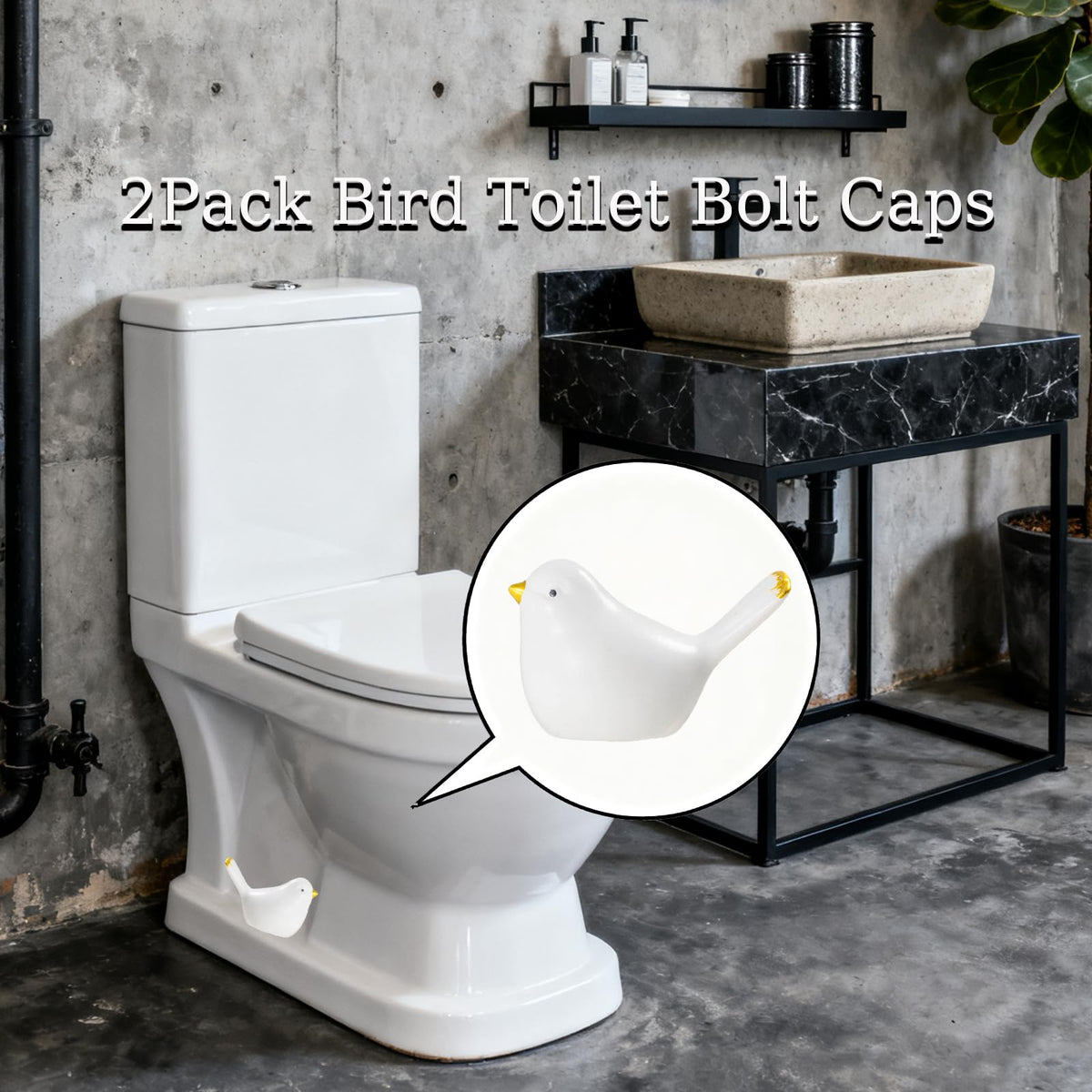 2Pack Bird Toilet Bolt Caps,Toilet Bolt Covers Decorative,Cute Funny Ceramics Bird Decorative,Closestool Bottom Easy Installation Replacement Parts（J-khaki）