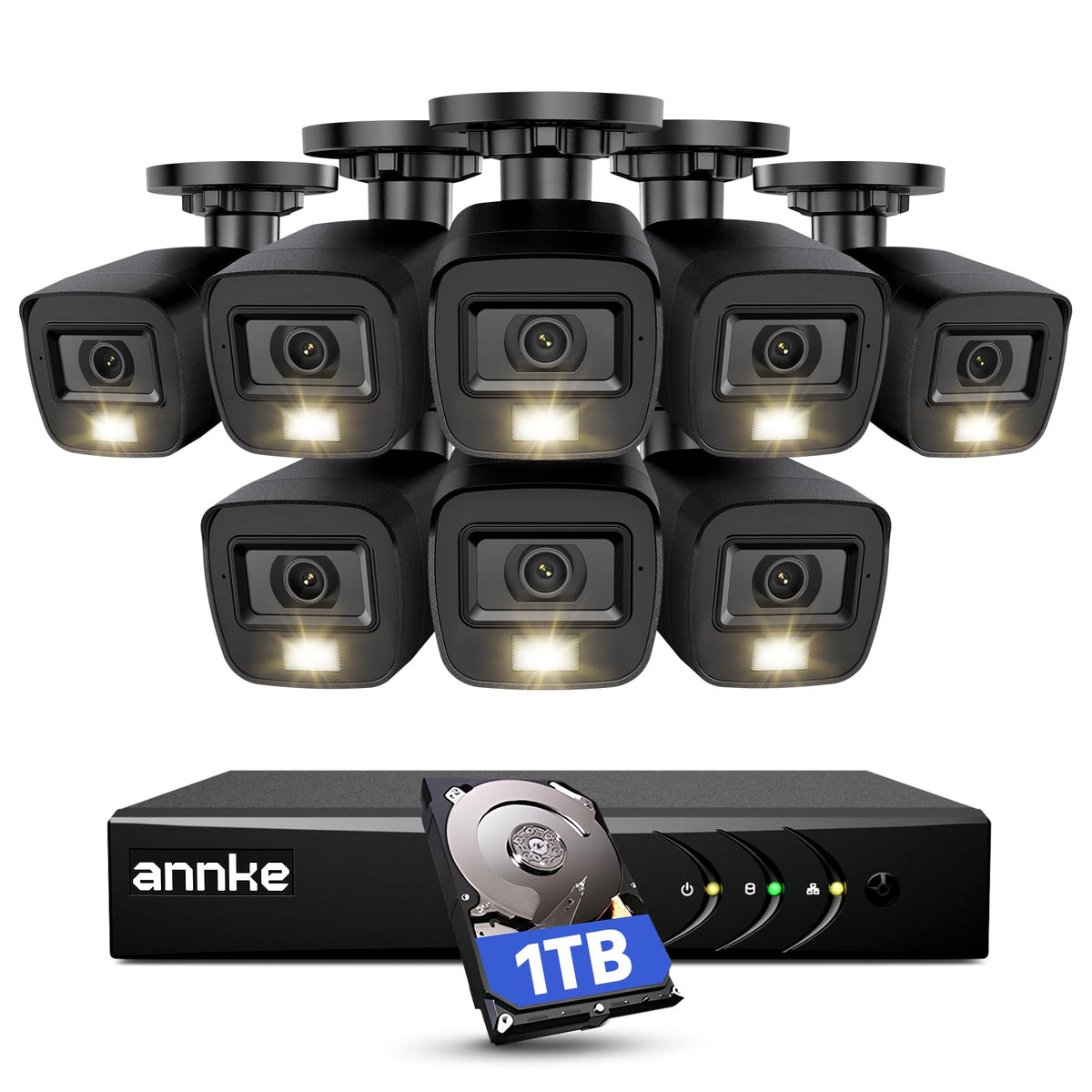 ANNKE 3K Lite Wired Security Camera System Outdoor with AI Human/Vehicle Detection, 8CH H.265+ DVR and 8 x 1920TVL 2MP IP67 Home CCTV Cameras with Smart Dual Light, Color Night Vision, 1TB Hard Drive