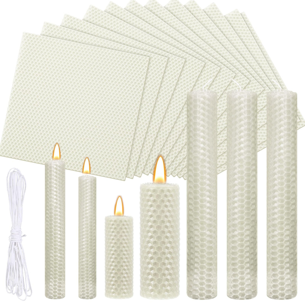 Yuntau 24 Pcs Beeswax Candle Making Kit Ivory Natural Beeswax Sheets DIY Set Include Honeycomb Sheets and Cotton Wicks for Craft Gift Kids Adults Fun Project