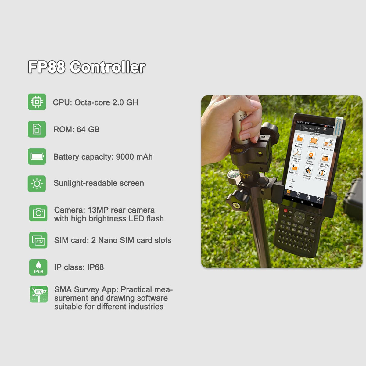 SMA25R Net GNSS RTK Survey System Handheld High Precision Positioning Receiver with Collector, CORS Connection, 10cm Accuracy by PPP, Tilt Compensation, for Land Surveying, Construction