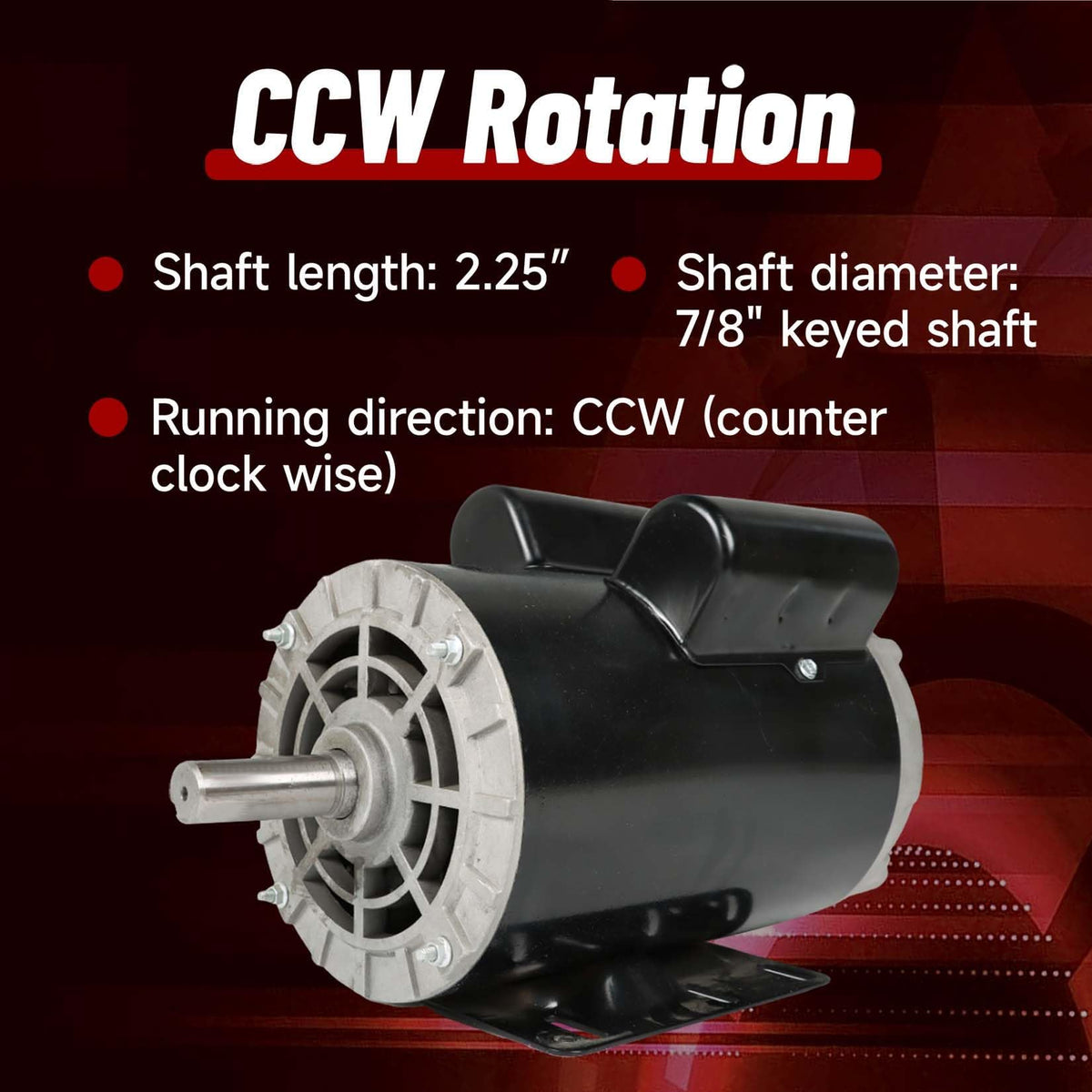 5 HP Electric Motor 56 Frame 3450RPM Single Phase Motor General Air Compressor Motor 7/8" Shaft 230V
