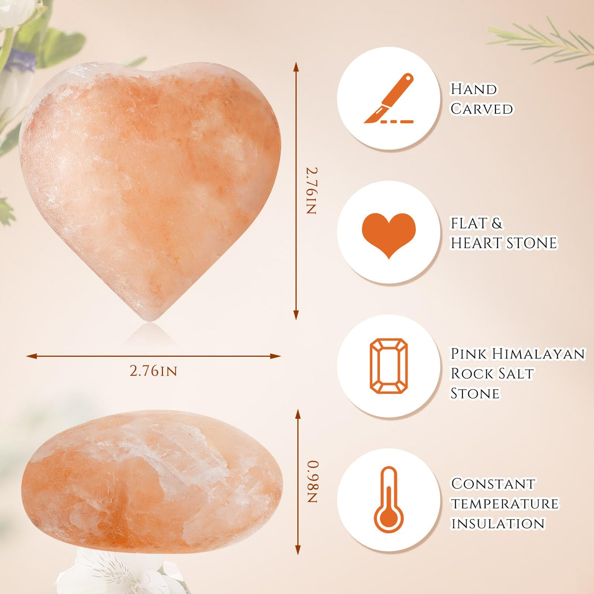 Swiffen 10 Pcs Heart Massage Stones, Pink Crystal Himalayan Salt Stones Hot Hand-Carved Rocks for Massage Therapy Home Spa Deodorant and Salt and Sugar Scrubs, 2.7 x 2.7 x 1