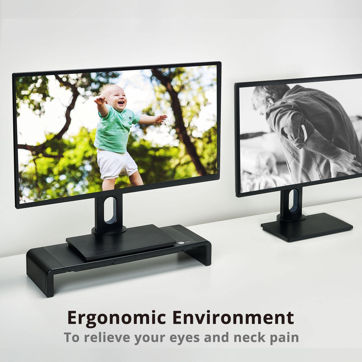 SIIG 20.5" Monitor and Laptop Stand Riser for Desk with Phone Stand and Storage, Width Adjustable 16.5" to 20.5", Max Weight 55lbs, 7.87" Depth (CE-MT2P12-S1)