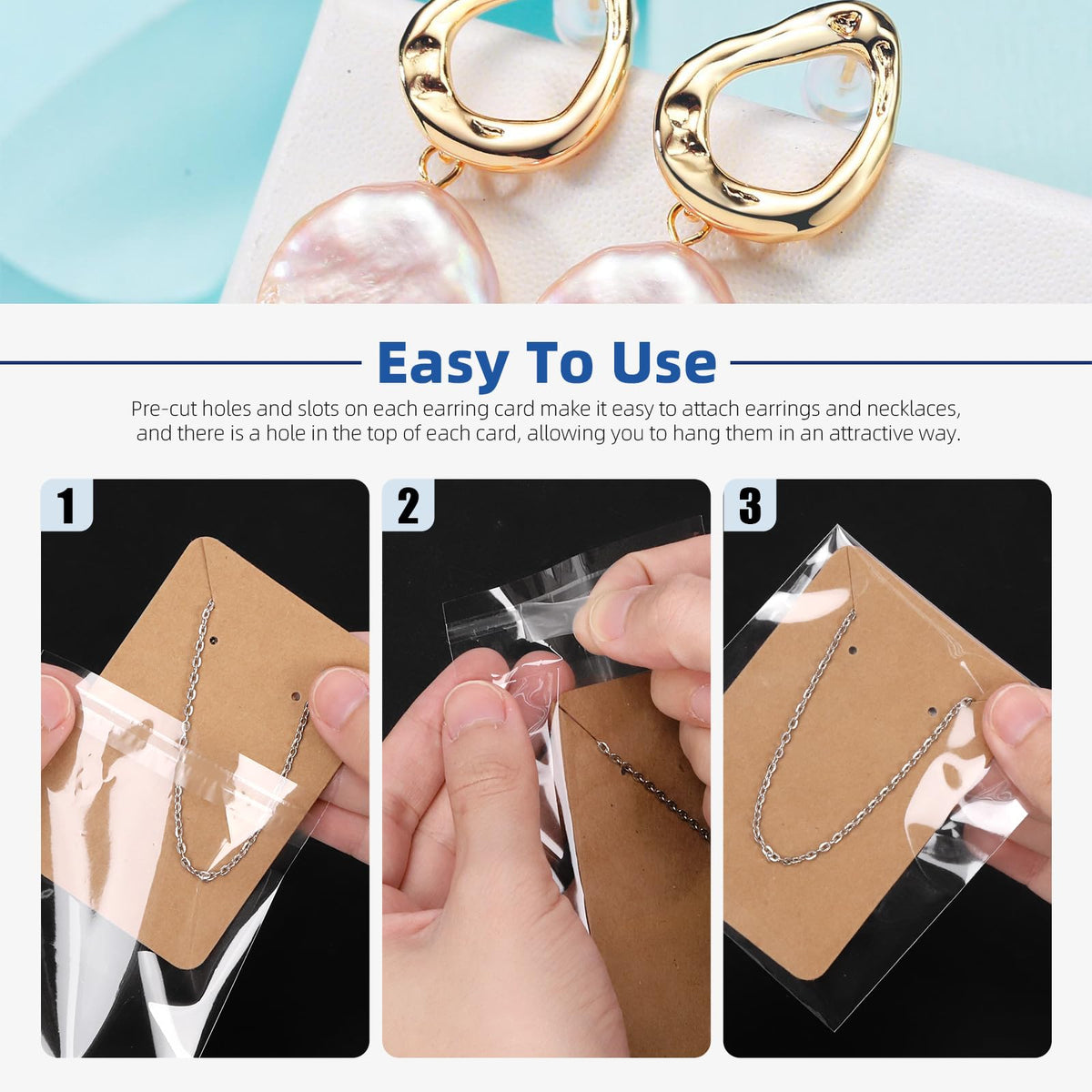 Glarks 550Pcs Earring Cards with Earring Backs and Self-Sealing Bags Kit, 9 x 6 cm 3 Colors Earring Display Cards Earring Holder Cards for Stud Earrings Dangle Jewelry Display Earring Packaging