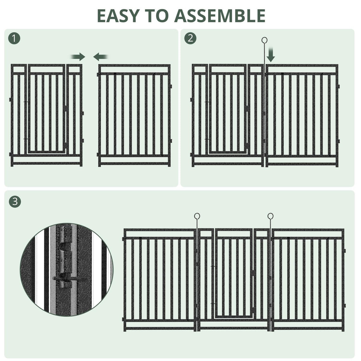 Decorative Garden Fence Metal Dog Fence Outdoor for Yard, 110ft (L) × 40in (H), 42 Panels + 6 Gates, Heavy Duty Animal Barrier Fencing for Patio & Flower Bed, No Dig, Black-Silver