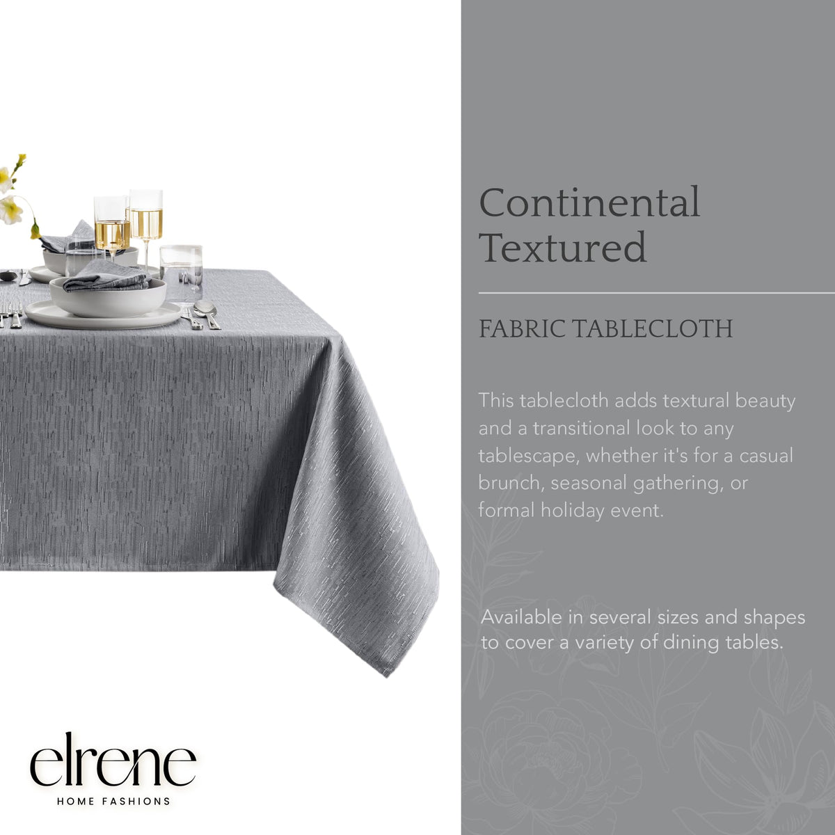 Threadmade Continental Solid Texture Water Resistant Tablecloth, Gray - 60" W x 102" L