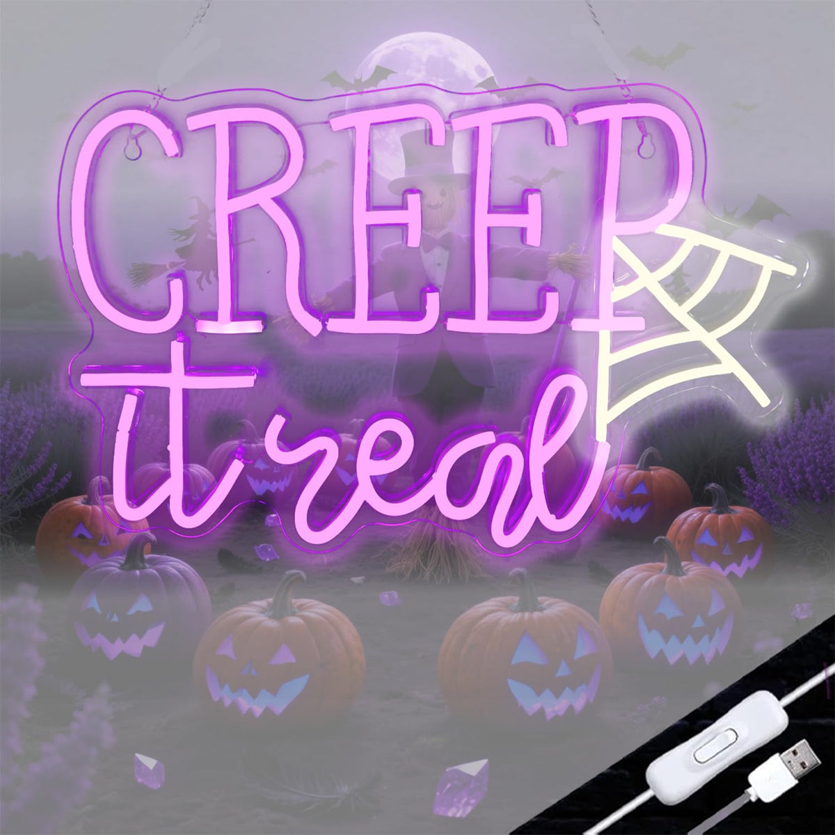 Creep It Real Neon Sign,Halloween Decor