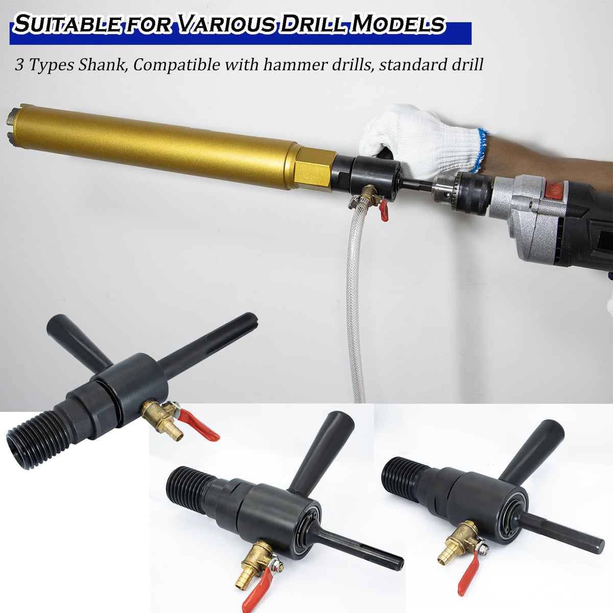 DaduoRi 7" Wet Core Drill Bit with Water Injection Capable Adapter for SDS Plus Shank - Includes Solid Brass Quick Connector and Hose - Convenient 1 1/4"-7 Thread Core Bit with Water Feed Design