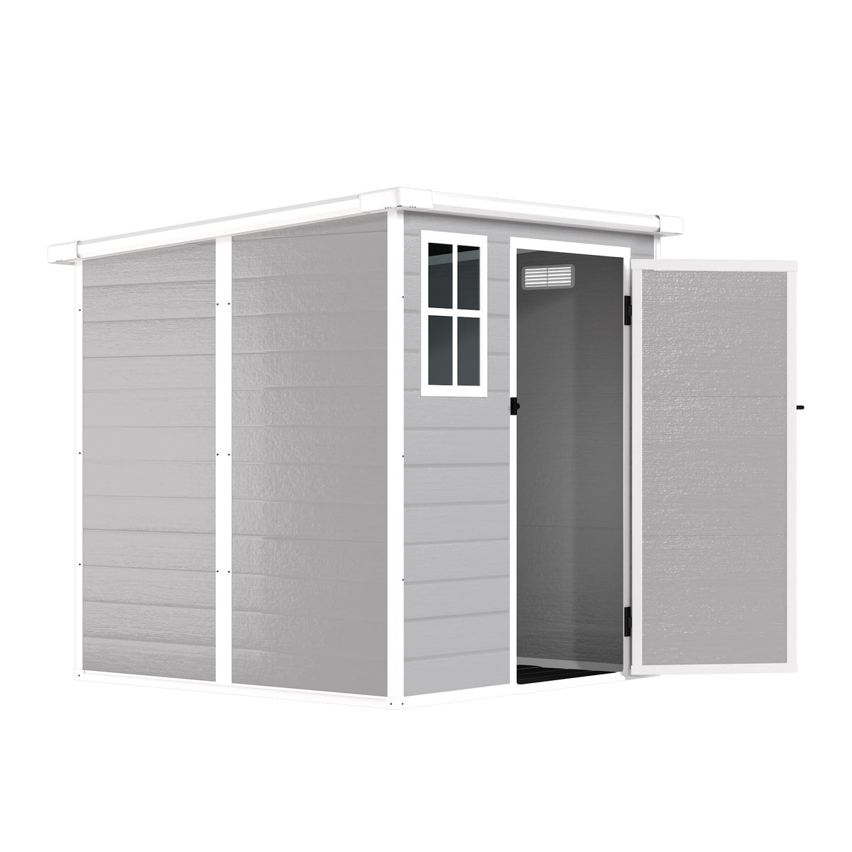 Outdoor Storage Shed 6x6 FT, Resin Lean to Shed with Floor, Window, Lockable Door, Waterproof Outside Sheds Patio Furniture Tool Shed for Bike, Garbage Can, Lawn Mower (Grey, 6 * 6ft)