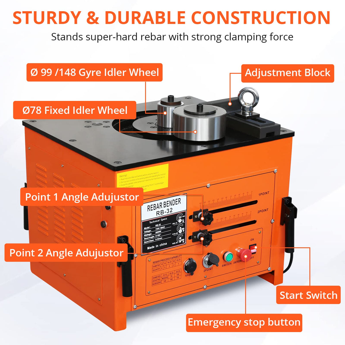 Garvee Electric Rebar Bender Machine 3000W up to 1.3 in with Our Electric Bender - Achieve 0-180° Angles, Operate with Convenient Foot Pedal Switch, and Benefit from Powerful 3000W Motor
