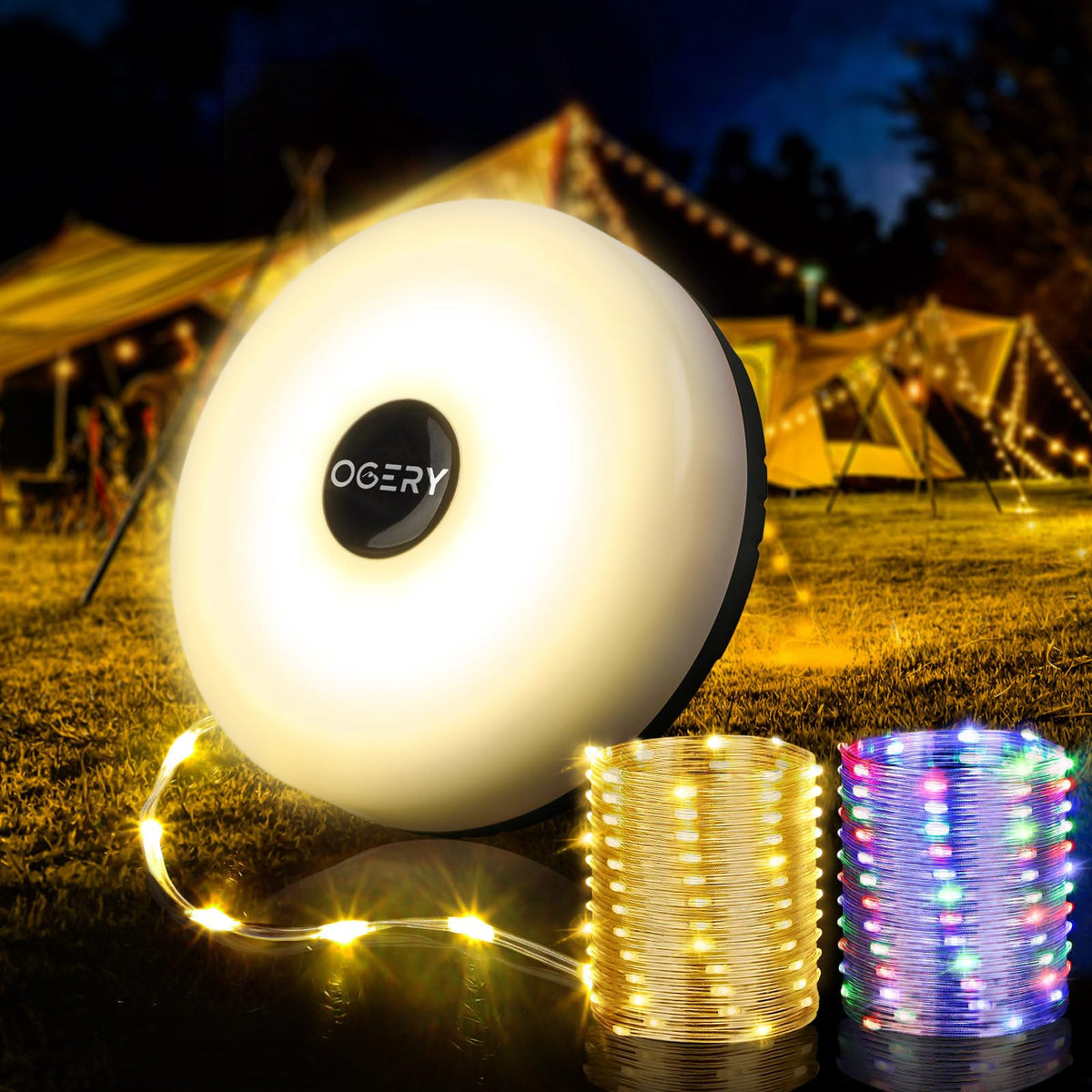 OGERY Camping String Lights, 4 in 1 Quick Storage 32.8FT Rechargeable Indoor Outdoor Fairy String Lights with 8 Lighting Modes, Hanging Portable LED Lamp for Christmas Decor Patio Party Essentials