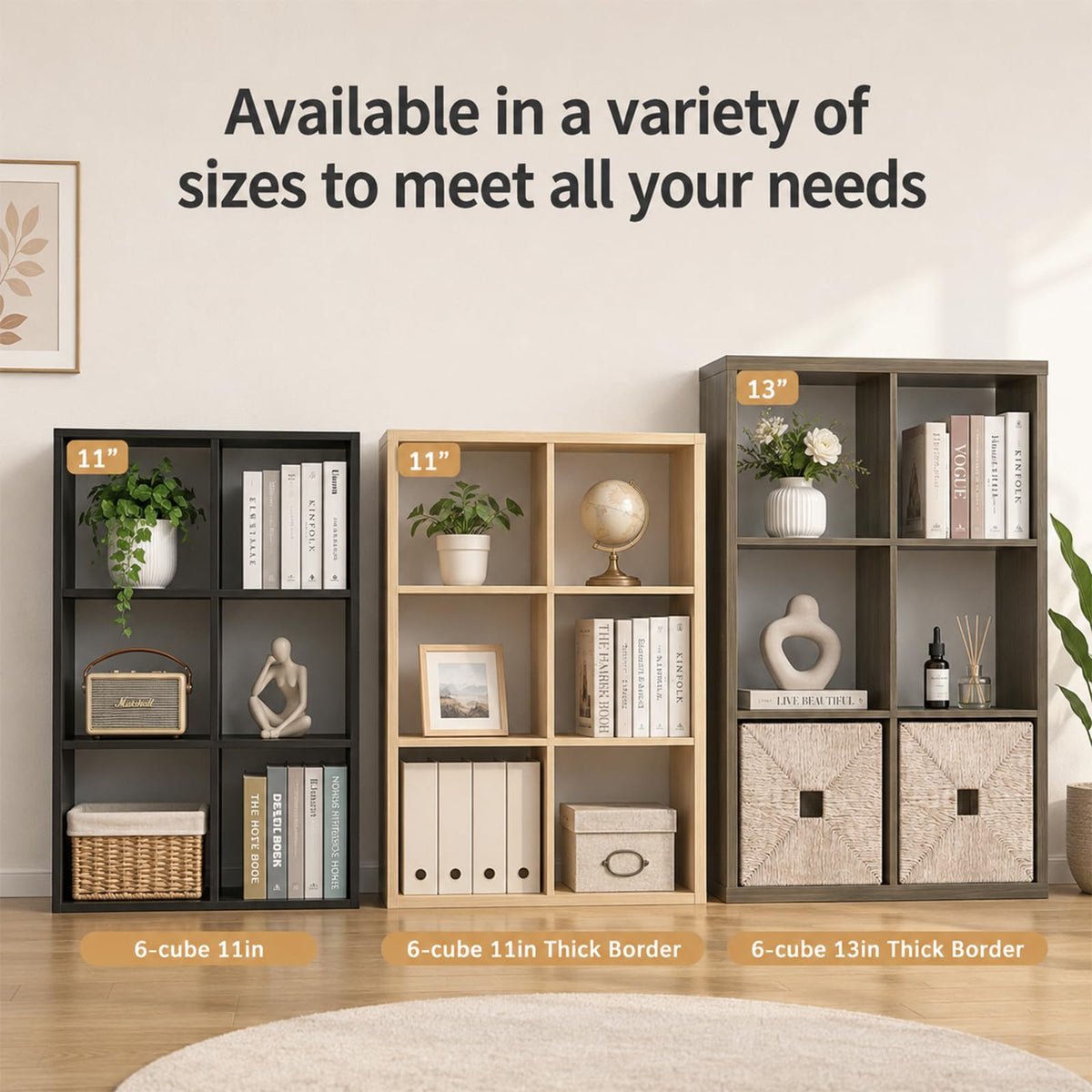 Endearing Limons【2026 Wooden Thick Border 2 Cube Shelf Storage Organizer with Anti-Tipping Kits + Reversible Open Back Bookcase (11 * 11 Unit Cell White)