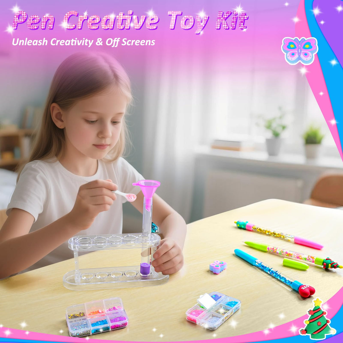 MOMUSE 50 Accessories DIY Pen Making Kit, Fun Pen Creator Studio – Making 12 Sparkly Pens with Sequins Beads, Creative Art Craft Kits Birthday Back School Gift for Kids Tweens Girls 6 7 8 9 10 Years