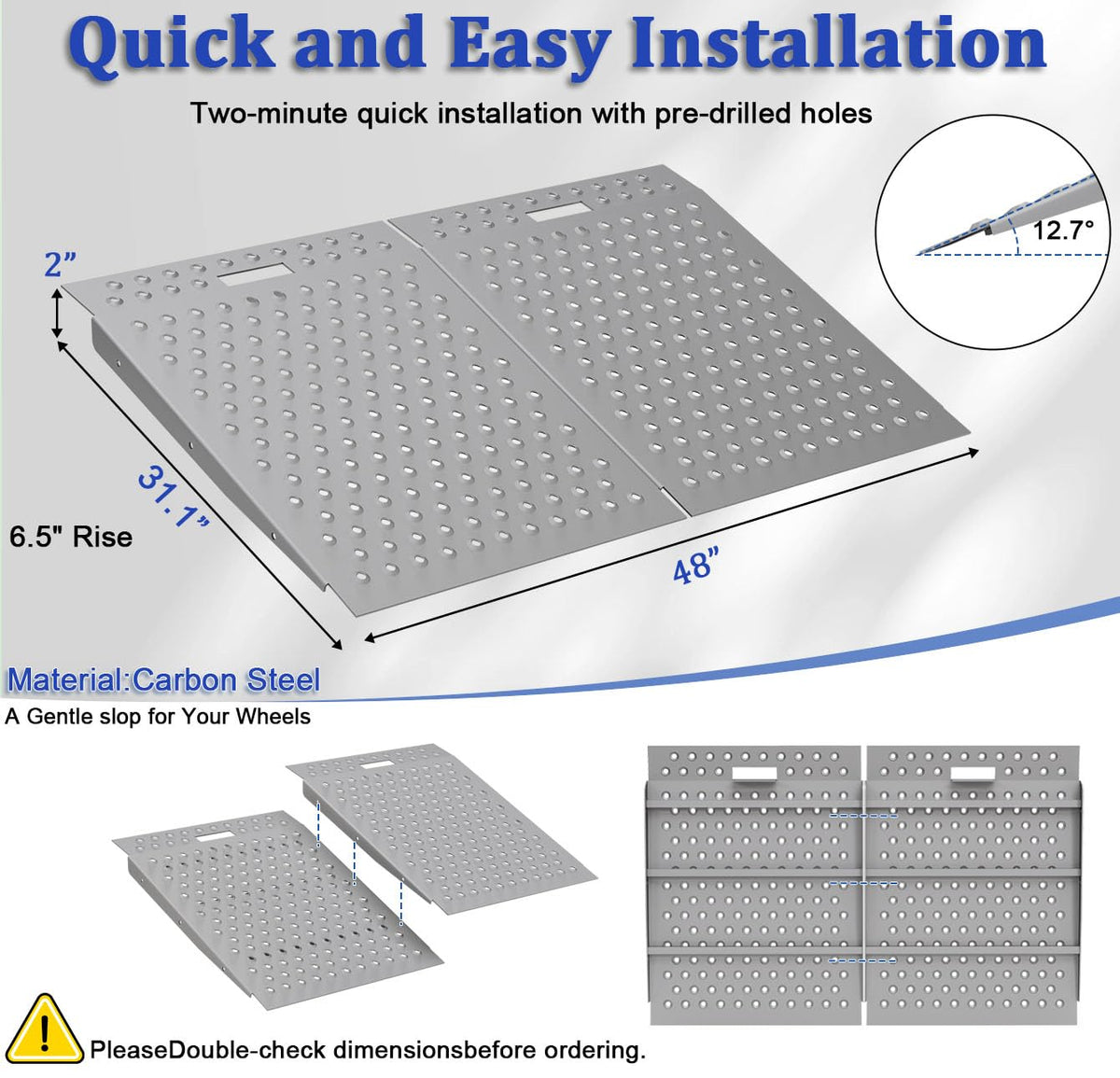Shed Ramp 2 Pack – 31" L x 48" W Heavy-Duty 1500 lb Anti-Slip Shed Ramp for Riding Mower, ATV, Golf Cart – Garage/Barn/Storage Access