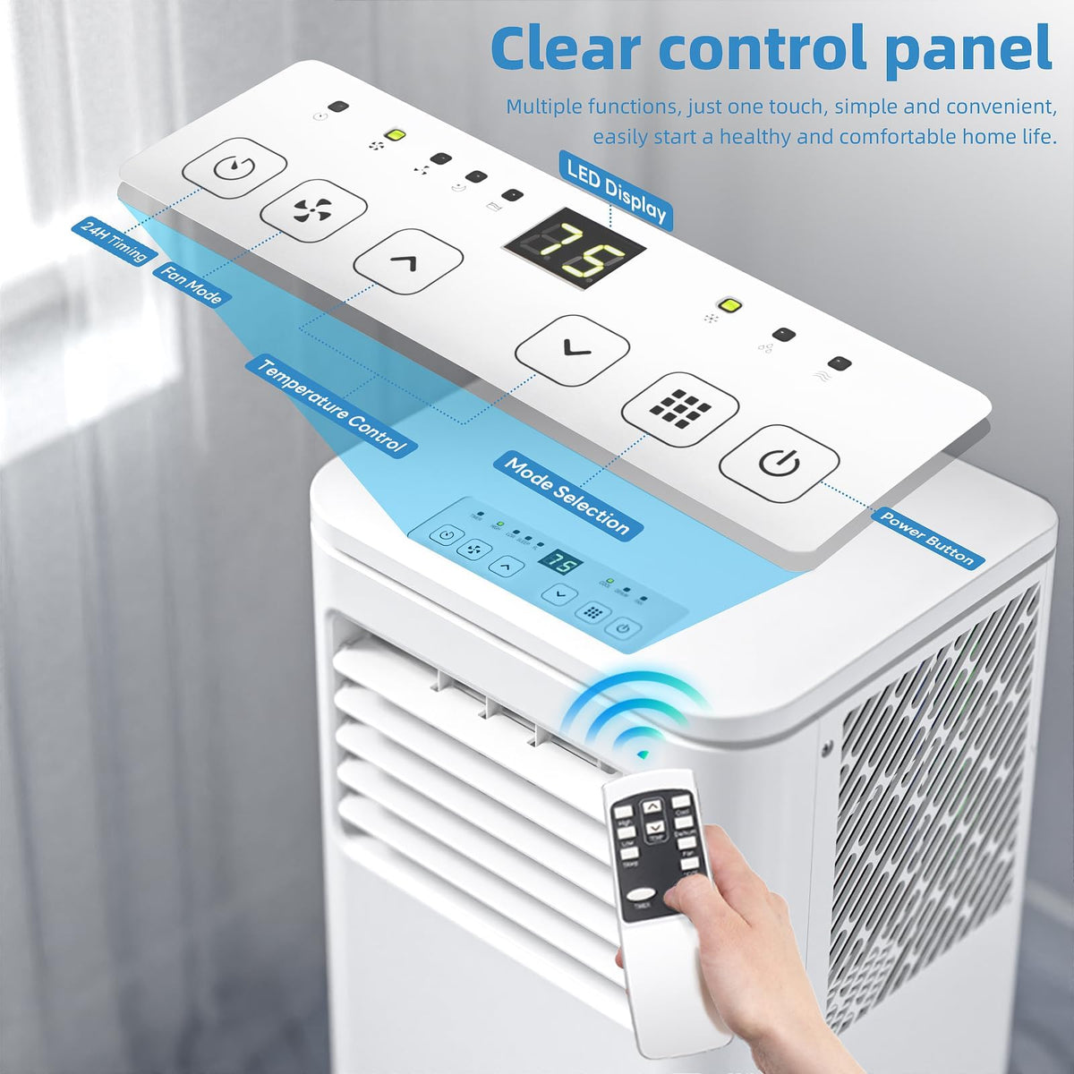 Electactic 10000 BTU Portable Air Conditioner, Portable AC Units for Rooms up to 450 Sq.Ft., 4-in-1 Indoor AC with Remote Control, Dehumidifier, Fan Mode, 24H Timer, Window Kit for Bedroom