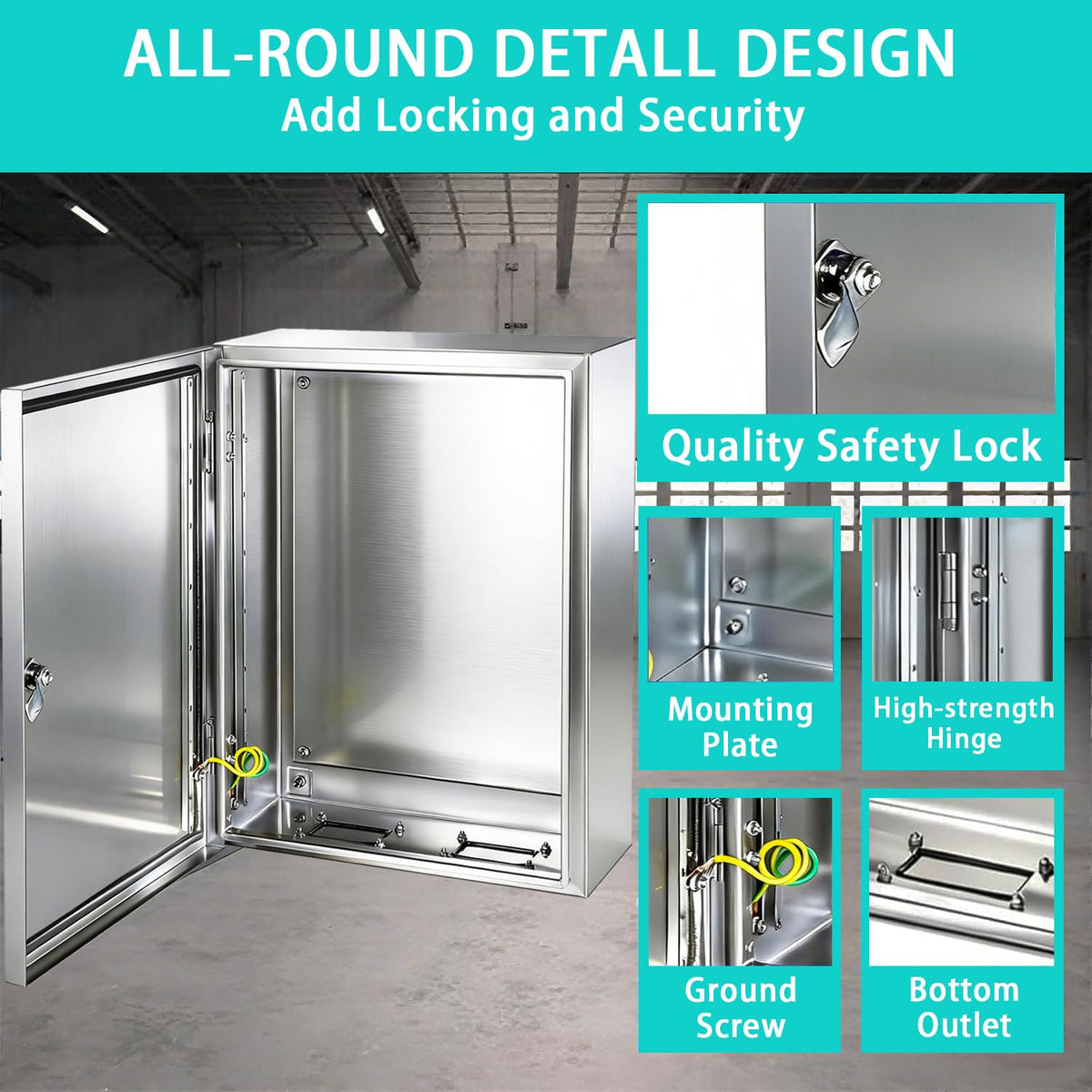 Yongchen Electrical Enclosure 12x12x8 Inch 304 Stainless Steel Enclosure IP66 Waterproof and Dustproof Metal Box Indoor and External Wall Hanging Electrical Enclosure Box