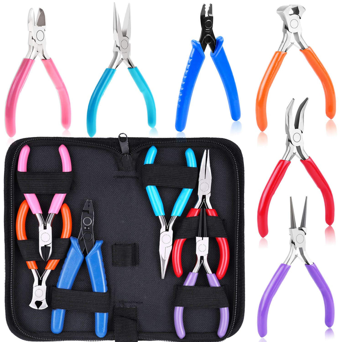Acejoz Jewelry Making Tools Kit: 6pc Set, Including Needle Round Nose, Wire Cutters, Crimper & End Nippers for Beading & Craft