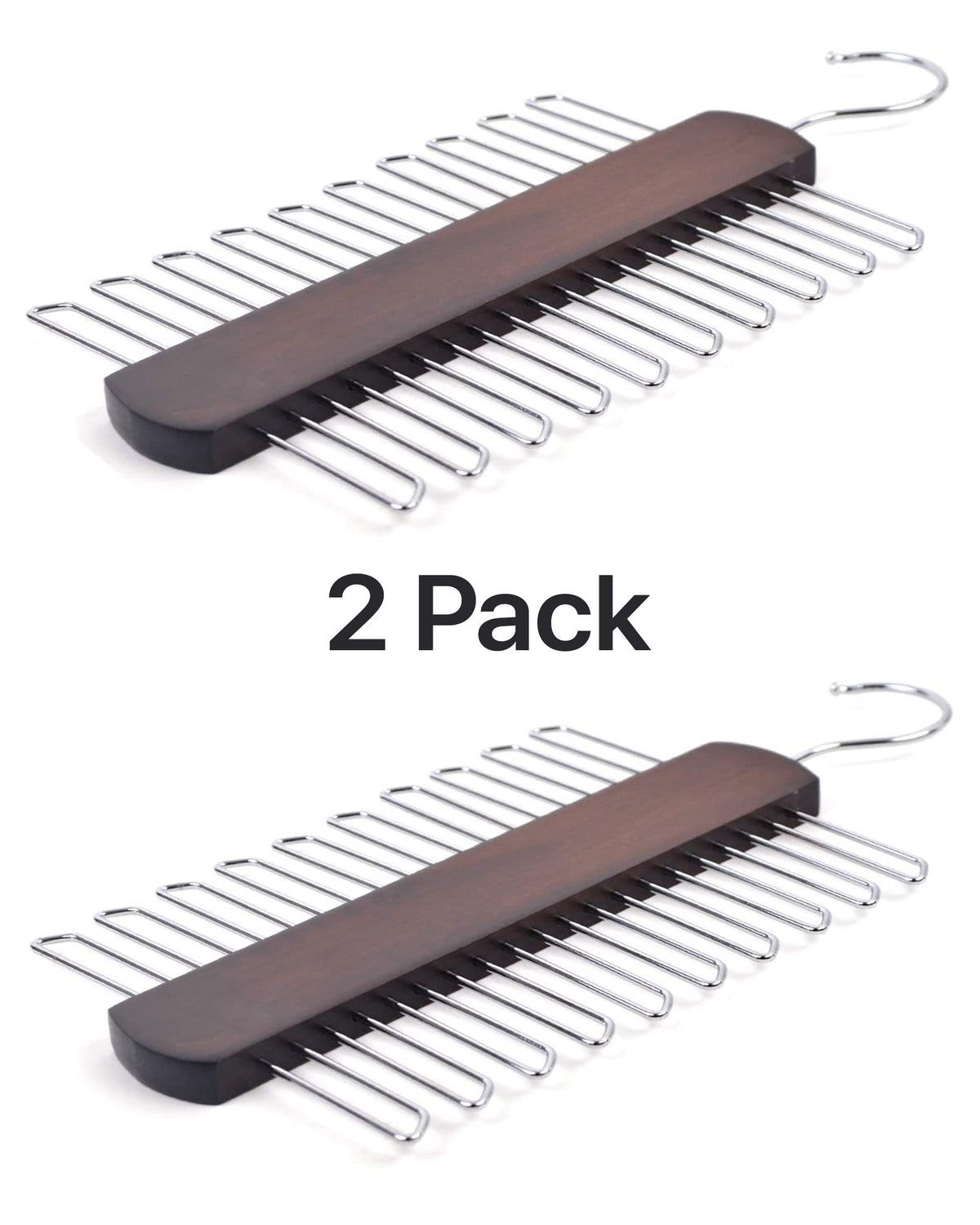 Umo Lorenzo 2 Pack Premium Wooden Necktie and Belt Hanger, Walnut Wood Center Organizer and Storage Rack with a Non-Slip Finish - 20 Hooks