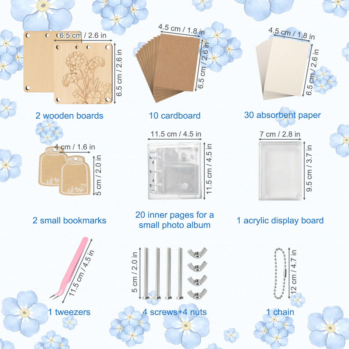 YPJXBEST Mini Flower Press Kit,2.55"x2.55" Portable Pocket Flower Press DIY Botanical Crafts Mini Plant Preservation Kit for Hiking & Nature Journaling Arts and Crafts Lovers,Plant Lover Gifts