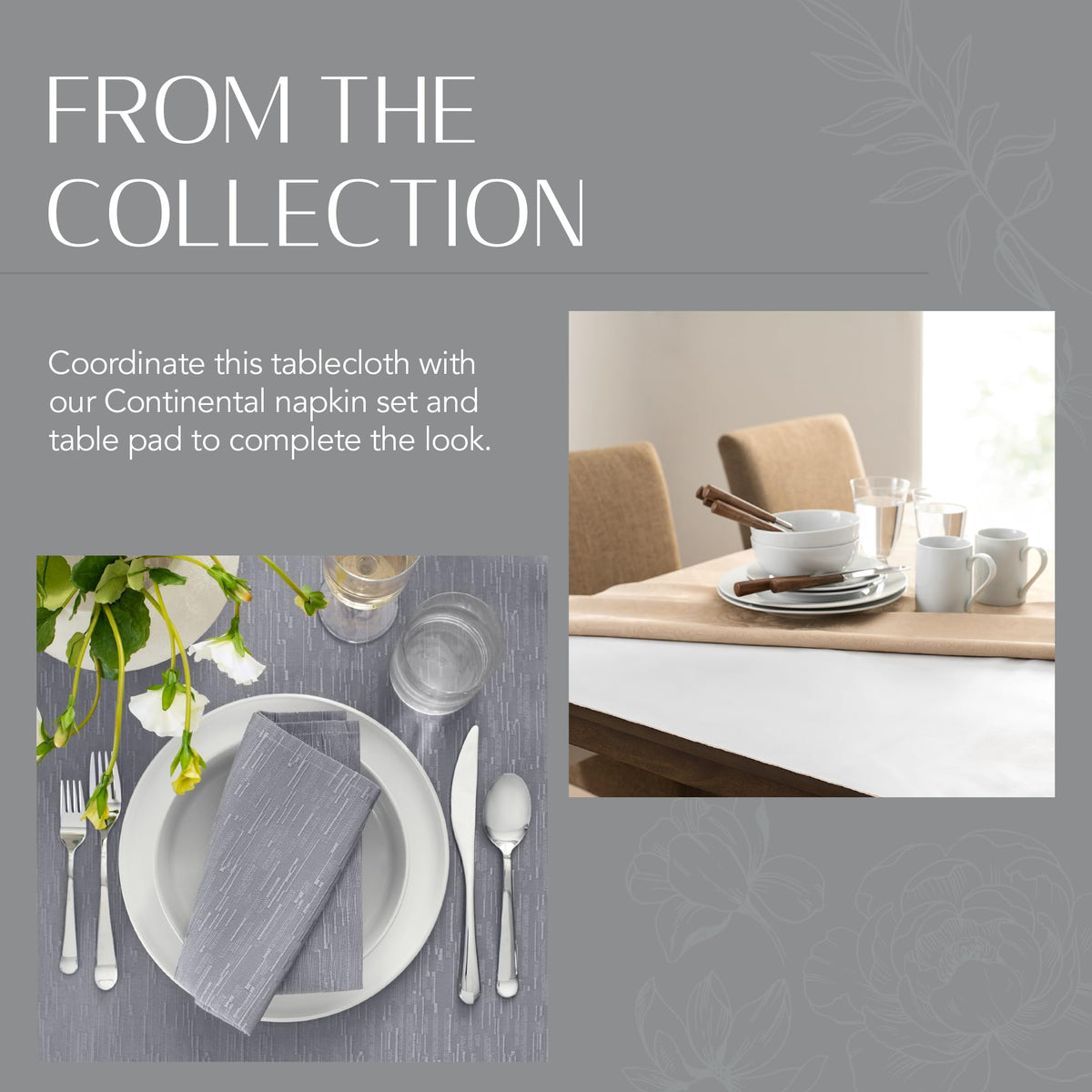 Threadmade Continental Solid Texture Water Resistant Tablecloth, Gray - 60" W x 102" L