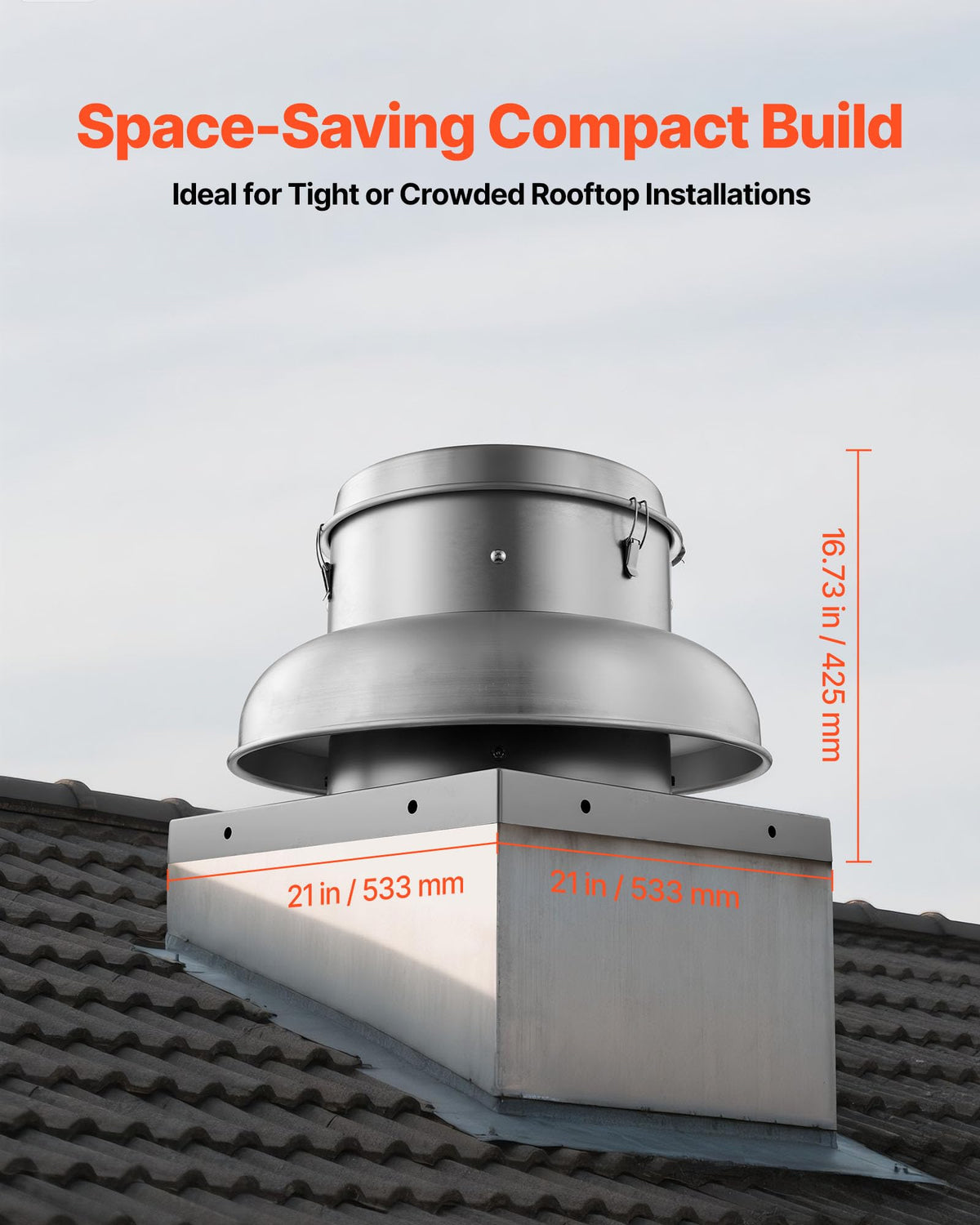 VEVOR Roof Exhaust Fan, 900CFM & 1500CFM Adjustable Speed Control Attic Vent Fan with High-Power Motor, 21inch Fan Base Heavy-Duty Aluminum Alloy, Compact for Garage,Kitchen,Bathroom,Silver