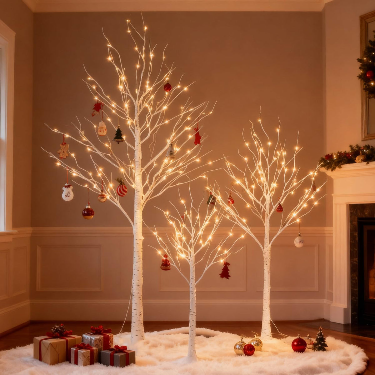 LIGHTSHARE LED Birch Tree Light Set - 4ft, 6ft, 8ft Trees with Warm White Lights - Indoor Outdoor Christmas Wedding Party Decorations (3-Pack)