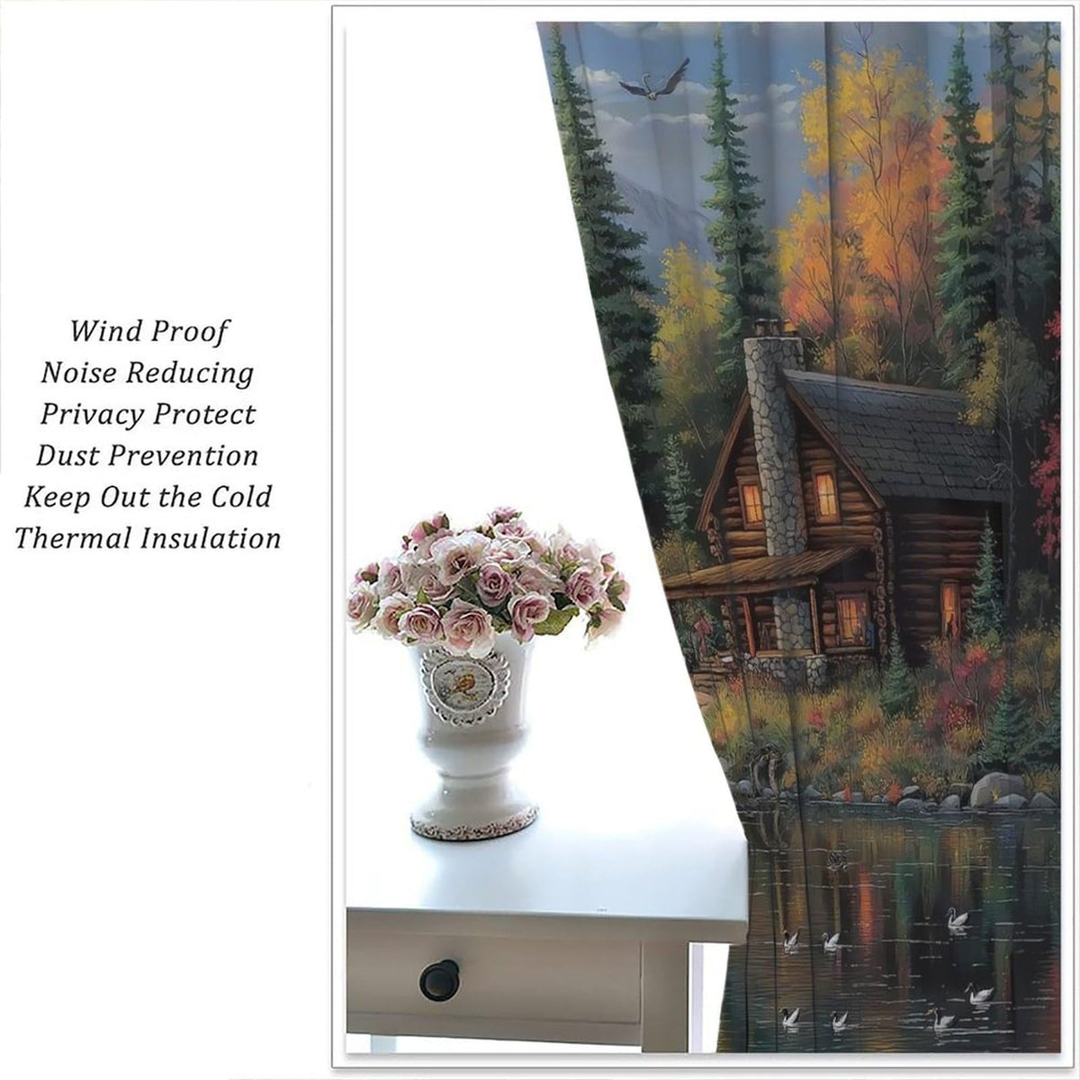 LOMADIA Rustic Bear Blackout Curtains, Retro Forest Animal Lake Wildlife Pattern Drapes, Country Cabin Farmhouse Window Treatments Curtain for Kitchen Bedroom Living Room Home Decor 42" W x 45" L