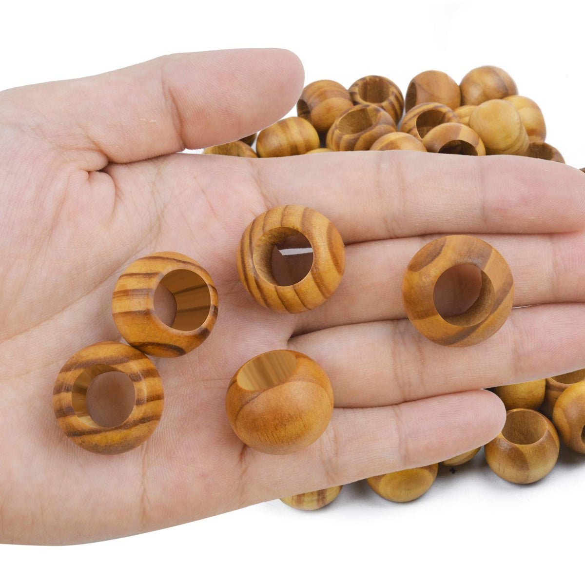 Natural Wooden Beads, 100 Pieces 20mm Diameter Round Loose Spacer Beads Large Hole (10mm) Wooden Craft Beads with Beautiful Grain for DIY Handmade Decorations