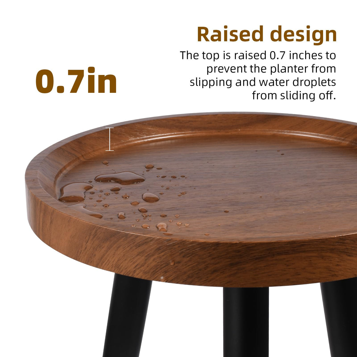 KGPLOME Indoor Plant Stand,Wood Mid Century Plant Table in Walnut Finish,Tall Plant Stand for Flower Pot,Modern Round Small Side End Table with Raised Design (Walnut, 12"x18" 2 Pack)