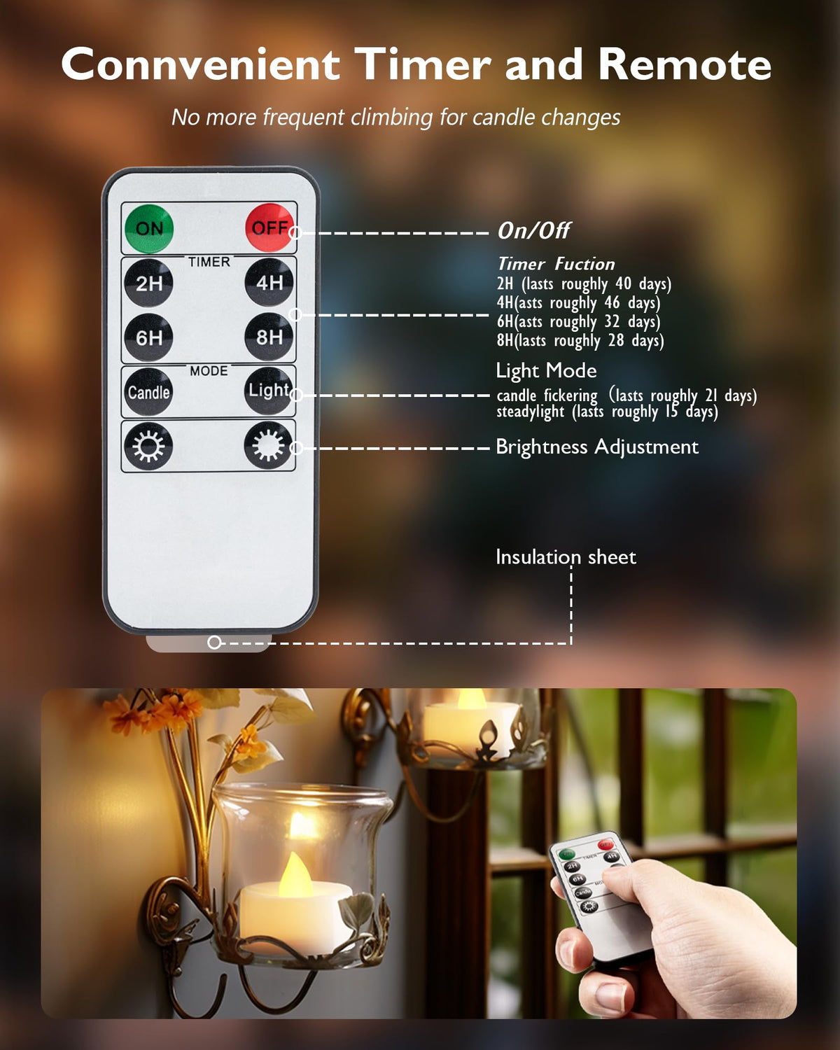 Homemory 12pcs Flameless LED Tea Lights with Remote & Timer, 400+Hours Realistic Flickering Battery Candles for Seasonal, Tabletop, and Centerpieces Decor