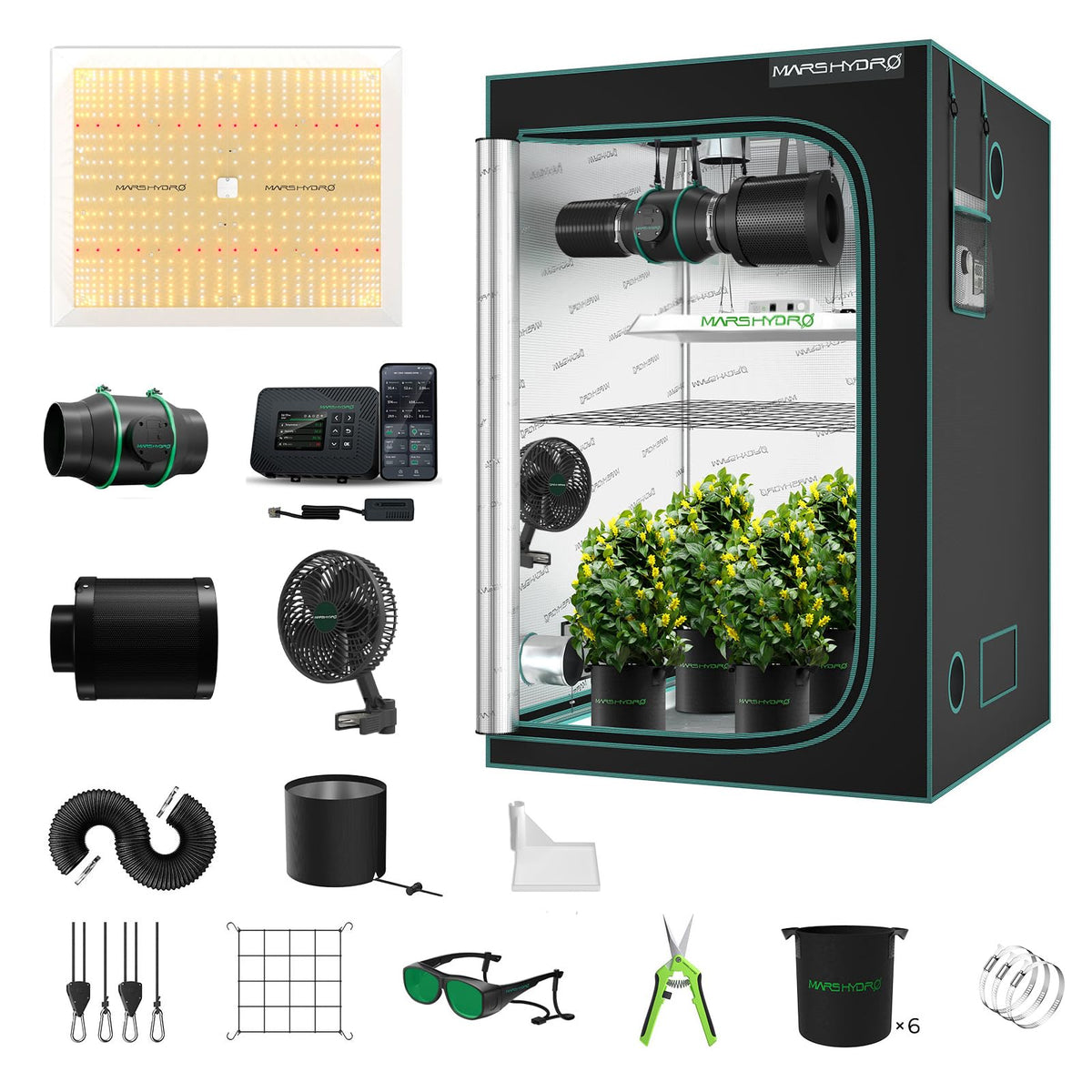 MARS HYDRO 4x4 Smart Grow Tent Kit with WiFi-Integrated Controller 43,300W TSW2000 LED Programmable&Dimmable Grow Light,48"x48"x80" 1680D High Reflective Mylar,6 inch Automatic Ventilation System