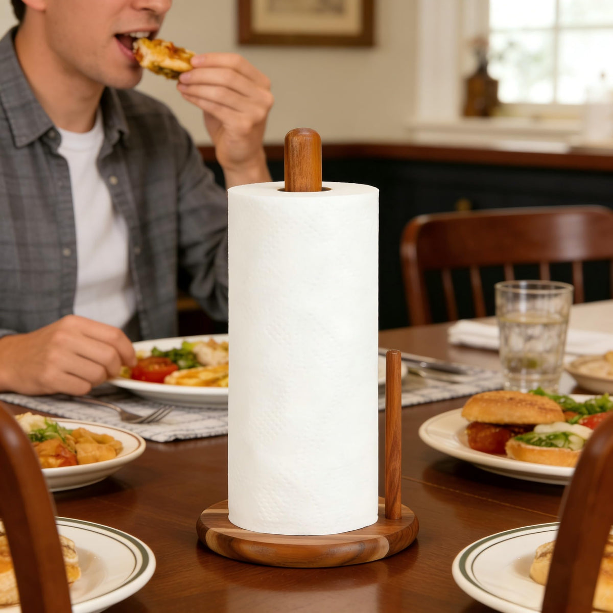 Onedeful Paper Towel Holder Countertop, Acacia Wood Kitchen Roll Holder with Anti-Slip Weighted Base, Paper Towel Stand for Kitchen Bathroom Dining Table Organize